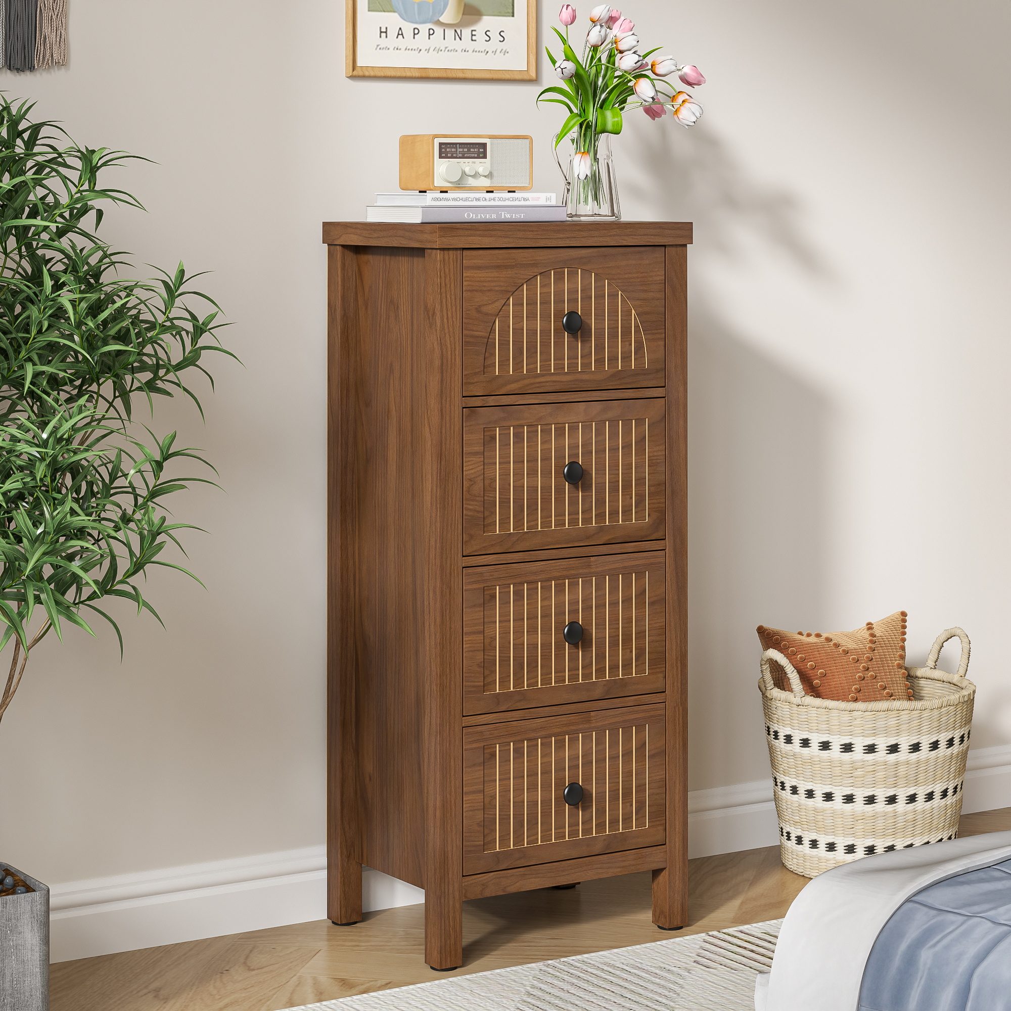 thumbnail video image 2 of 4 Drawer Dresser for Bedroom Tall Chest of Drawers Wood Storage Dresser Organizer Nightstand for Living Room, 2 of 9