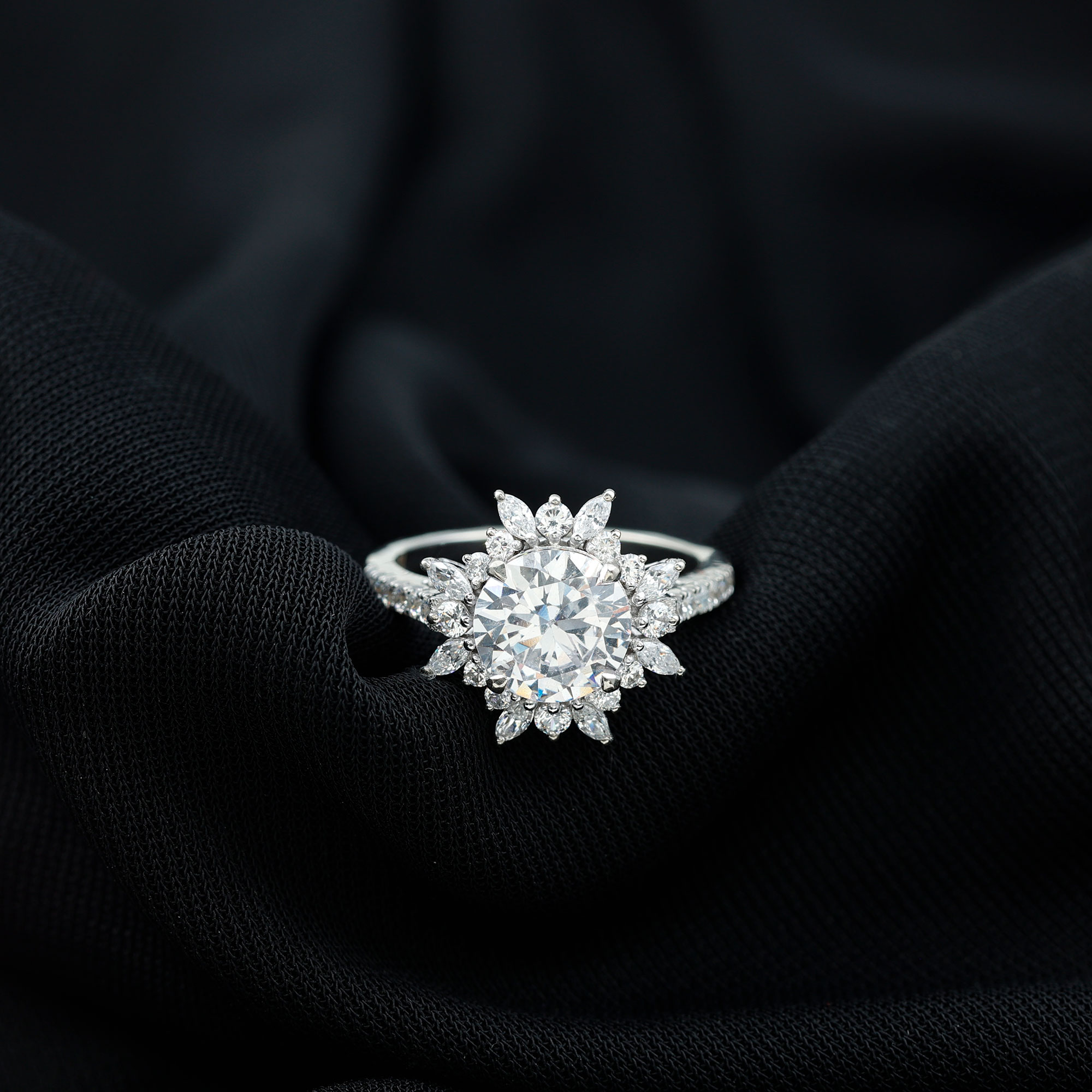 thumbnail video image 2 of Rosec Jewels Certified Moissanite Cocktail Ring with Halo - Moissanite Ring for Women - D-VS1 Quality - with Jewelry Box, 14K Yellow Gold, US 6.00, 2 of 8