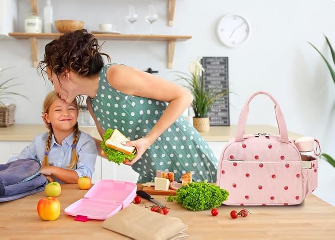 thumbnail video image 2 of AO ALI VICTORY Lunch Box Lunch Bag Insulated Lunchbox Cute Reusable Lunch Tote bags for School Work Picnic for Kids Girls Women（Black）, 2 of 6