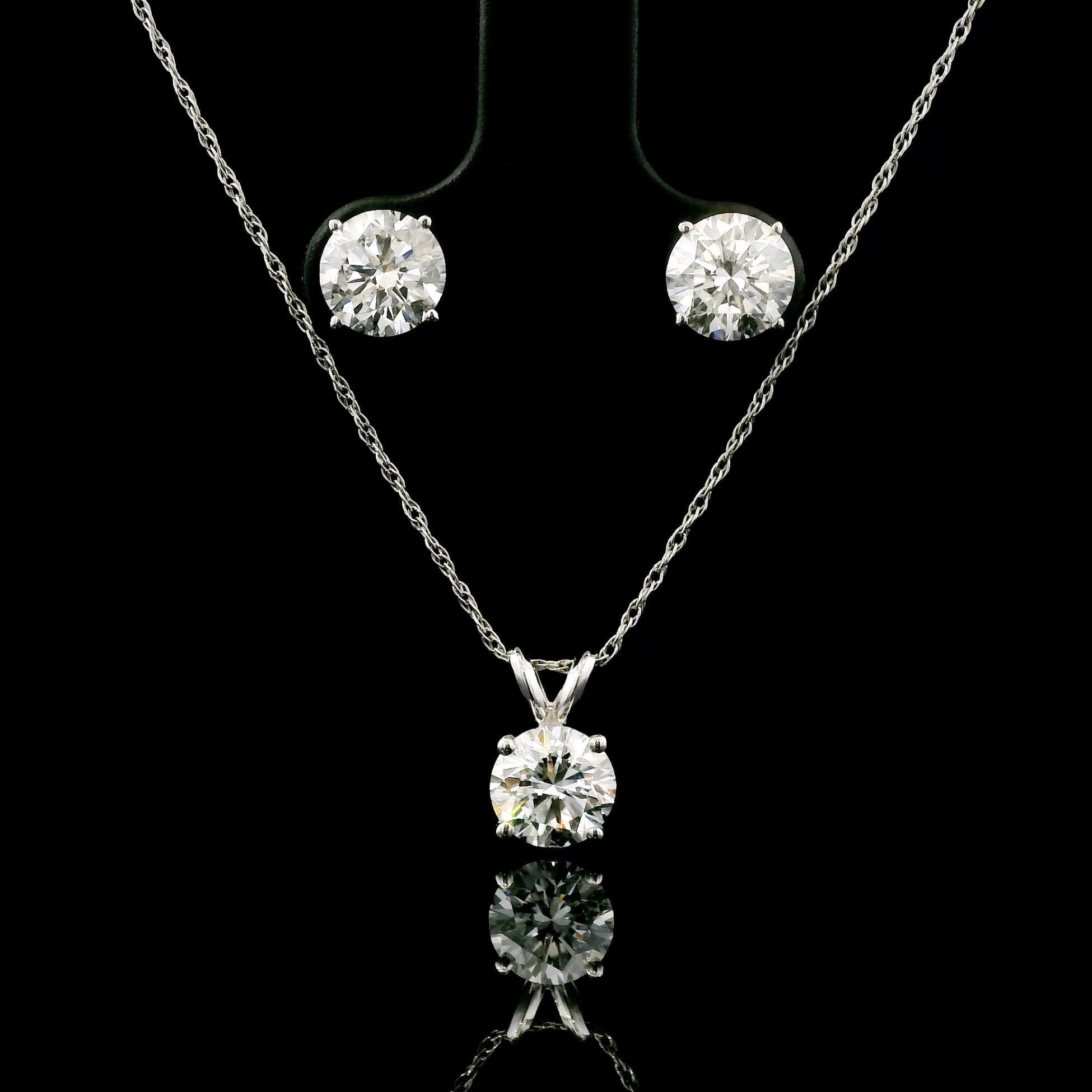 thumbnail video image 2 of Gem Stone King 14K White Gold Lab Grown Diamond Pendant Earrings Jewelry Set for Women | 1.50 Cttw | Gemstone April Birthstone | Round 5MM | DEF Color | VVS-VS Clarity | With 18 inch Chain, 2 of 6