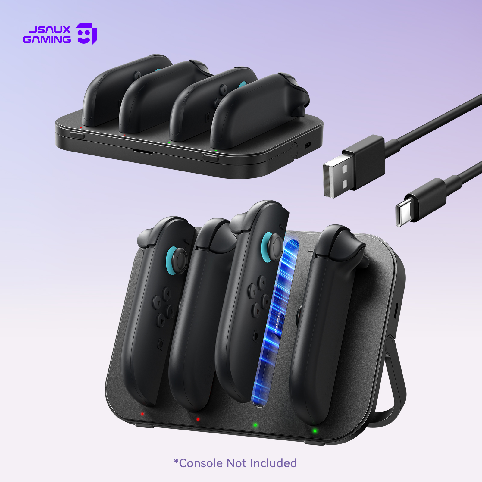 thumbnail video image 2 of JSAUX 4-in-1 Magnetic Charging Dock for Nintendo Switch 2 Joy-Con Controllers, Charger Station with Adjustable Stand, LED Indicator and USB-C Cable-GP0506, 2 of 9
