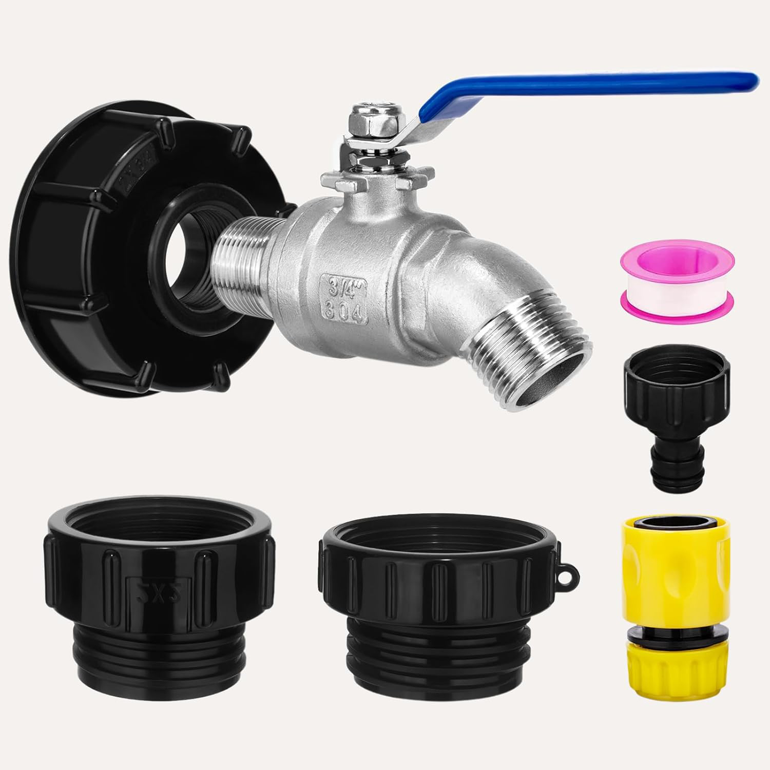 thumbnail video image 2 of KORNSURTE Stainless Steel 1-Way Garden Hose Valve with 2.44" Fine, 2" Fine, and 2" Coarse Thread Adapters, 1 Pack, 2 of 8