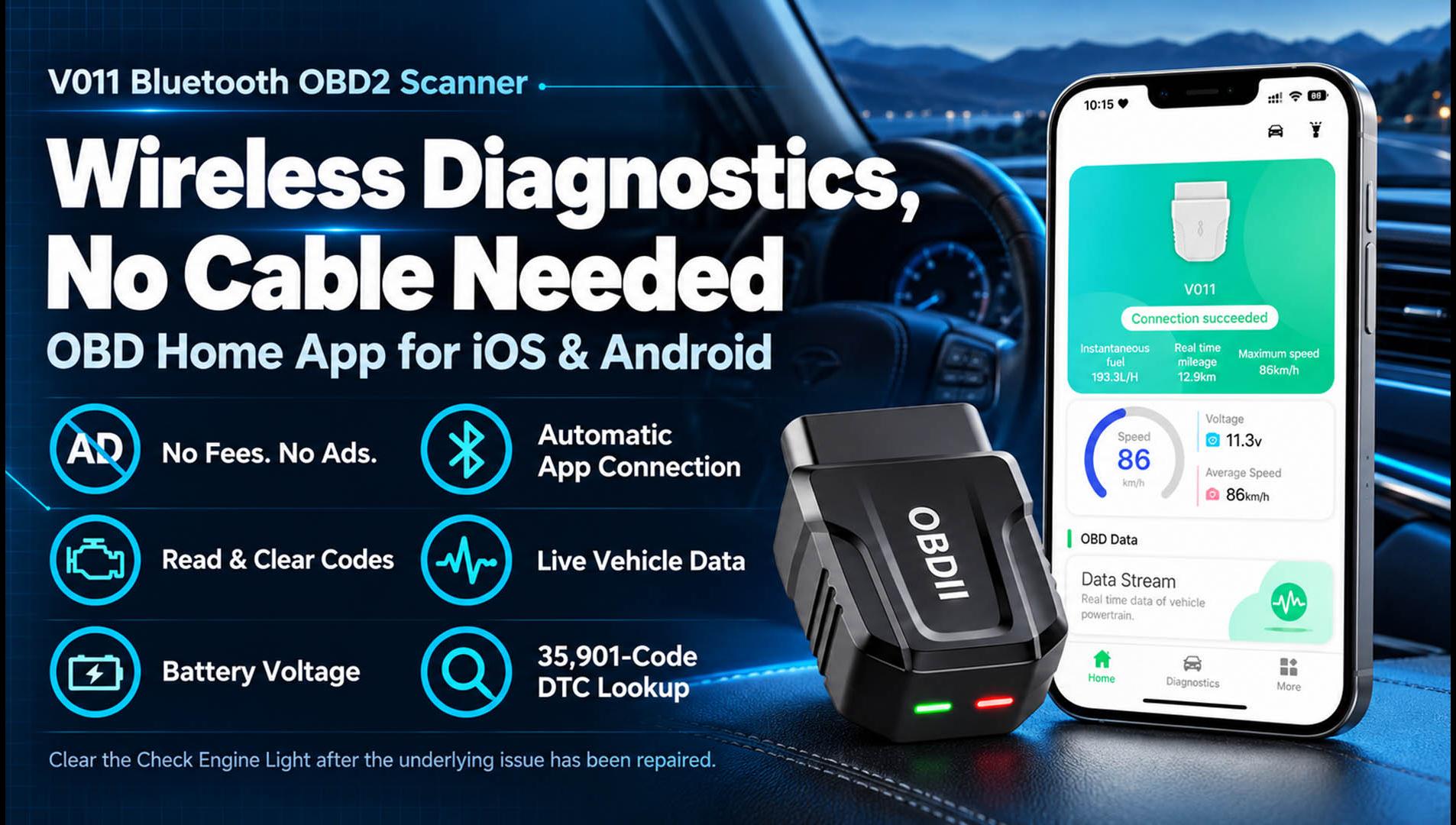 thumbnail video image 2 of CICPAP Bluetooth OBD2 Scanner, Car Code Reader for iOS & Android, No Subscription, 2 of 8