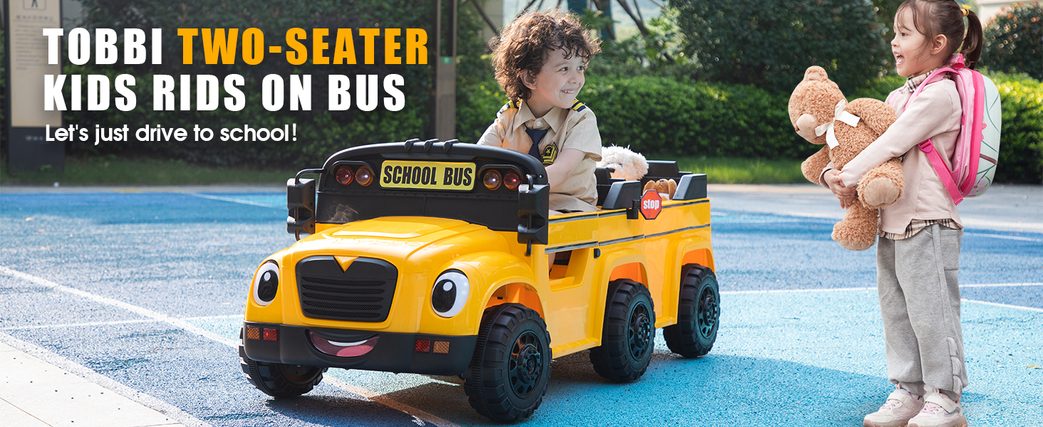 thumbnail video image 2 of TOBBI 12V 2 Seater Kids Electric Ride On Toy School Bus, Ride On Car w/Remote Control for Toddlers 3-8 Years,Yellow, 2 of 9