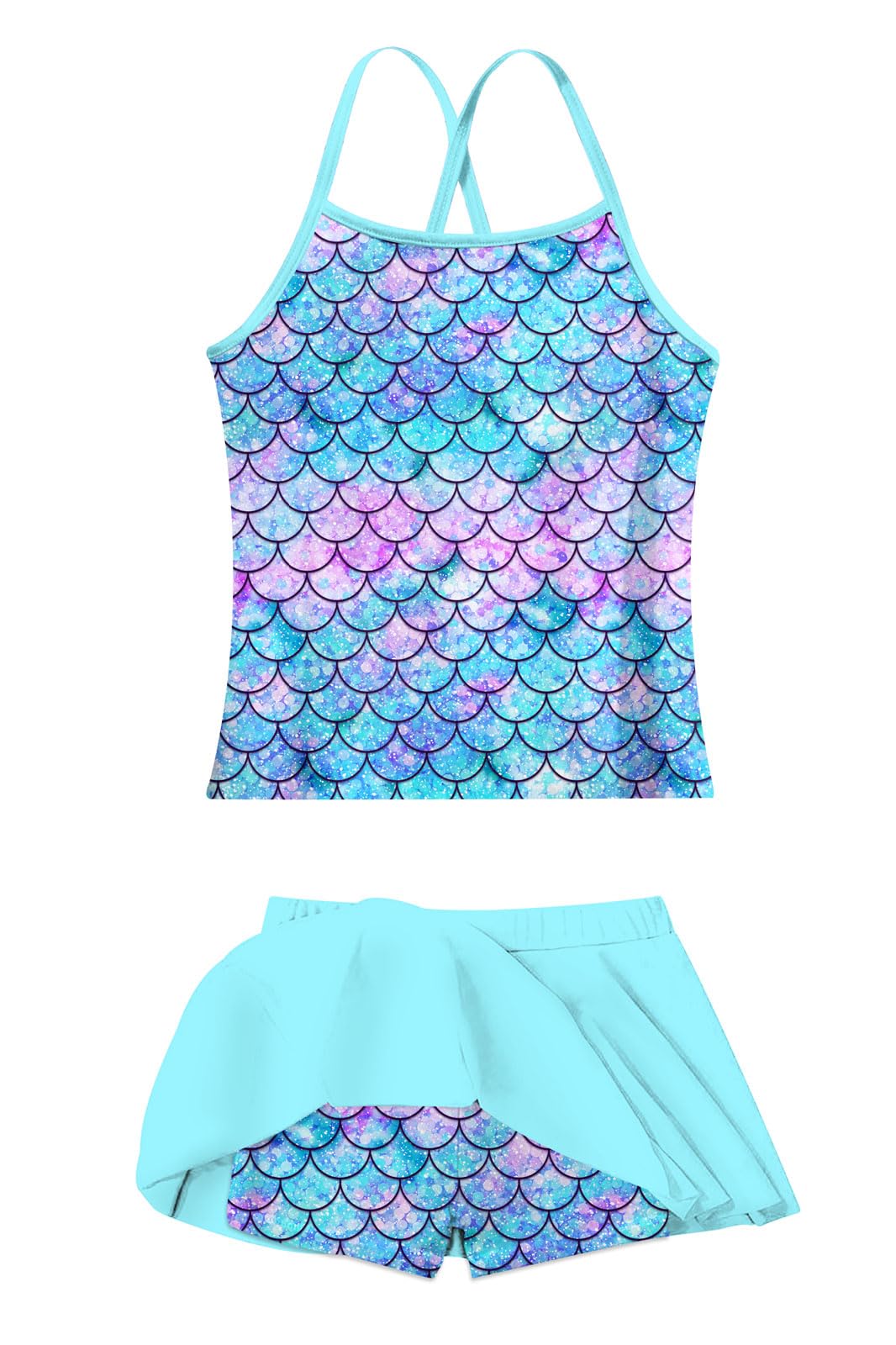 thumbnail video image 2 of Lanbubble Girls Tankini Swimsuits Set Criss-Cross 2-Piece Bathing Suits Beach Swimwear 7-8 Years, 2 of 11