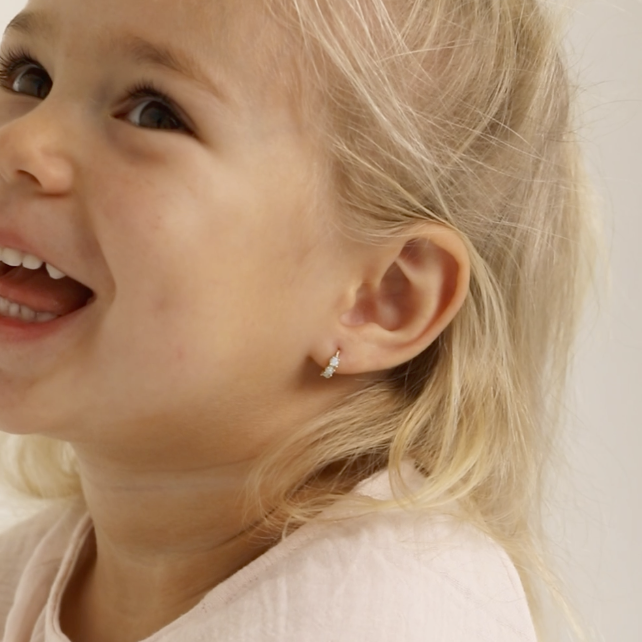 thumbnail video image 2 of 14k Gold Opal Pronged 7mm Baby / Toddler / Kids Earrings Hoop, 2 of 7