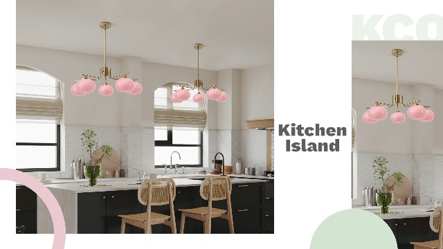 thumbnail video image 2 of KCO Lighting Modern Pink Glass Chandelier 5 Lights Mid Century Gold Large Globe Flush Mount Ceiling Lamp, 2 of 10