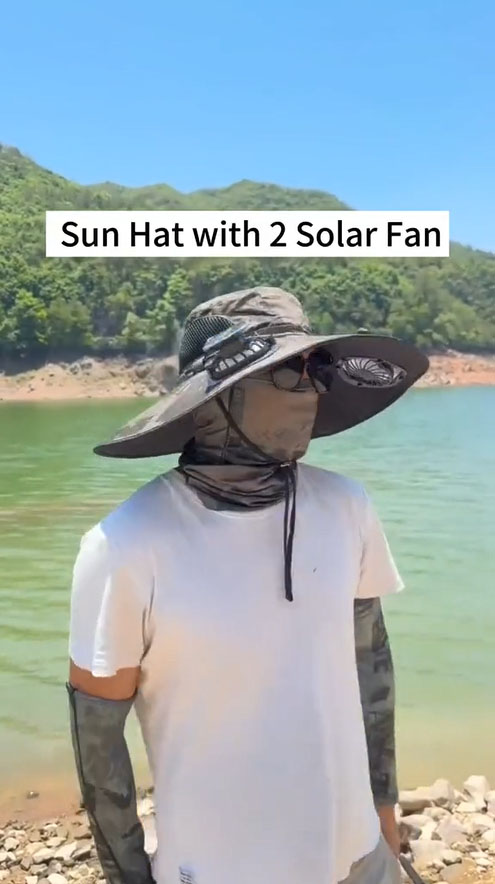 thumbnail video image 2 of WKSCLPAI Wide Brim Solar Fan Hat,Fishing Hat with 2 Solar Fan,Usb Rechargeable Fan Hat with Fan Built in,Outdoor Sun Hats for Men Women,Ideal for Fishing,Beach,Travel,Camping, 2 of 7