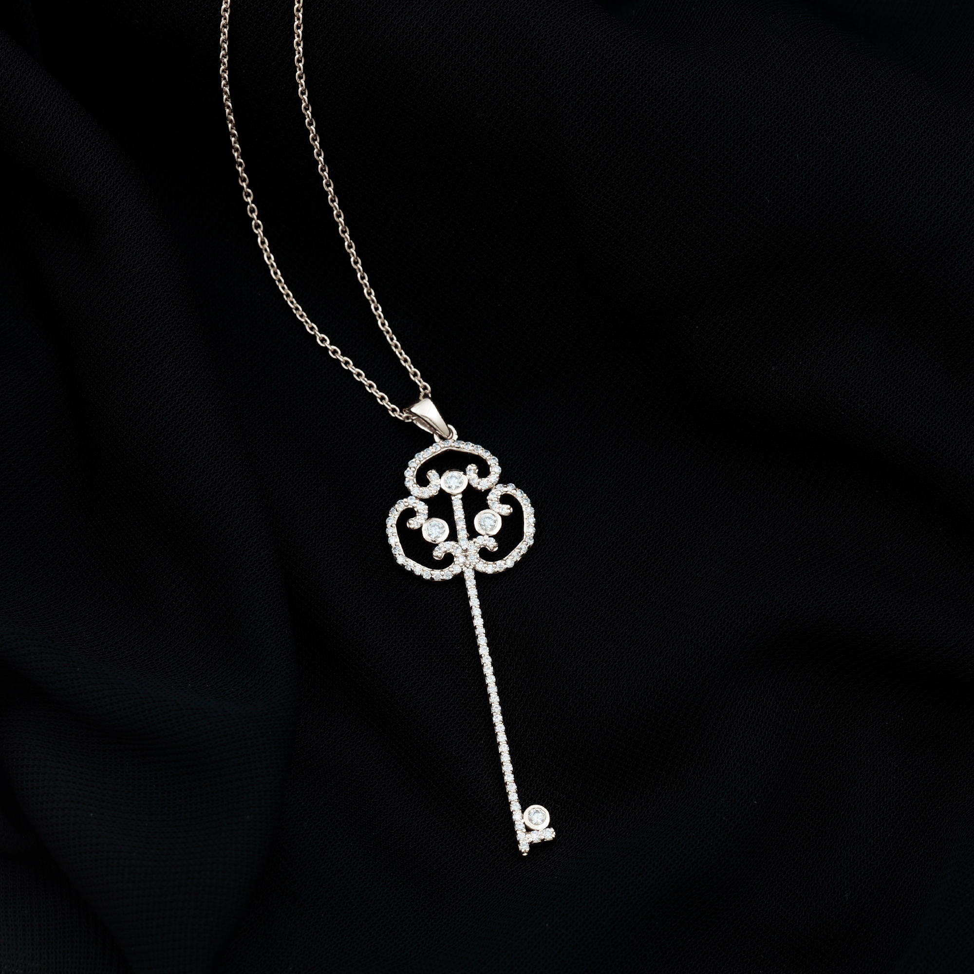 thumbnail video image 2 of Rosec Jewels Vintage Inspired Key Pendant Necklace with Certified Moissanite - D-VS1 Grade, 18K Yellow Gold, 2 of 8