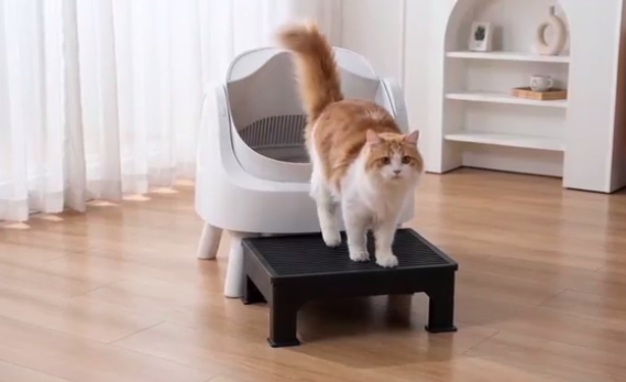 thumbnail video image 2 of Adjustable Cat Litter Box Step Ramp, 3.5" & 6" Height, Large 16.5" x 12.6" Non-Slip Litter Trapper Platform Reduces Tracking, Fits Automatic Litter Boxes for Kittens & Senior Cats, 2 of 9