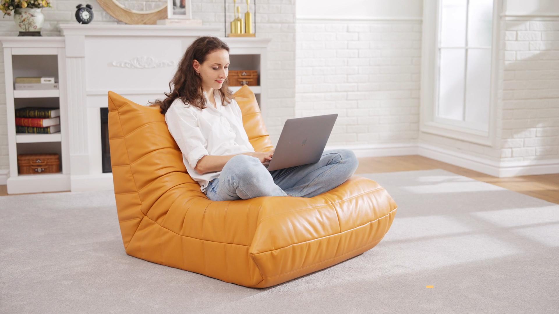 thumbnail video image 2 of Hobestluk Giant Bean Bag Chair, Faux Leather Memory Foam Bean Bag Sofa for Adults, Living Room Bedroom Dorm Office, Brown, 2 of 8