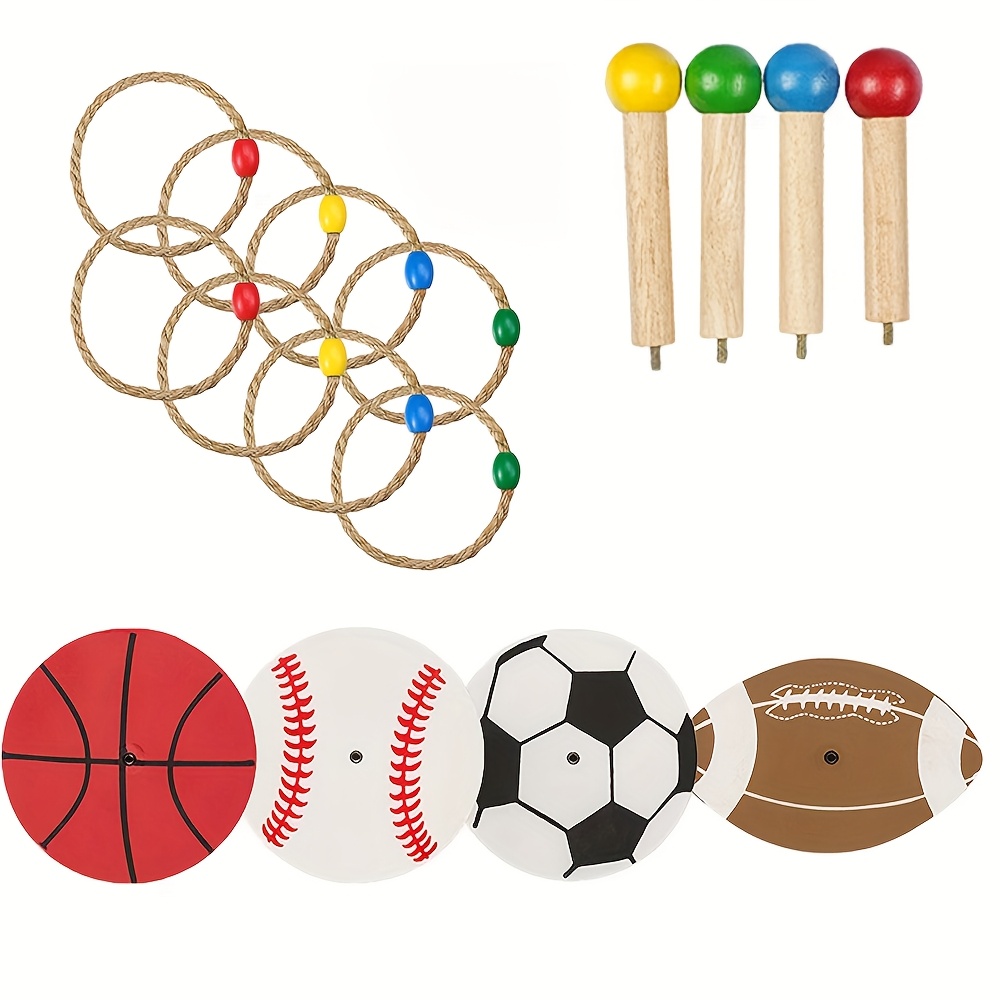 thumbnail video image 2 of 16Pcs Wooden Sports-Themed Ring Toss Game Set - Parent-Child Interactive Indoor Outdoor Toy for Kids Party Family Fun, 2 of 8