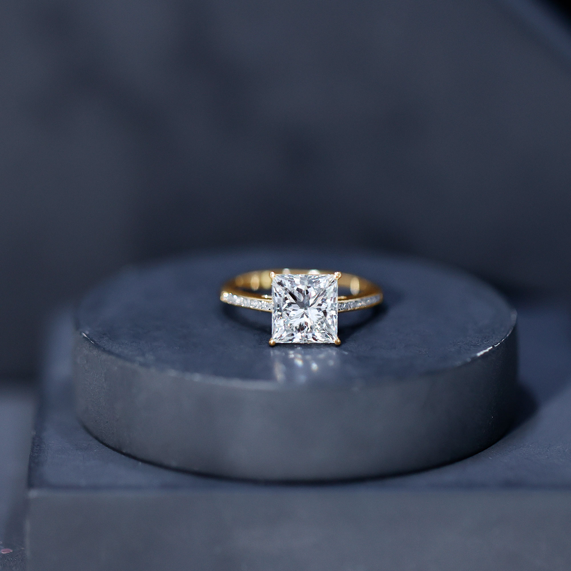 thumbnail video image 2 of Rosec Jewels 3 Carat Lab Grown Diamond Solitaire Engagement Ring - IGI Certified Princess Cut Diamond Ring - E-VS1 Quality, 18K Yellow Gold, US 13.00, 2 of 9