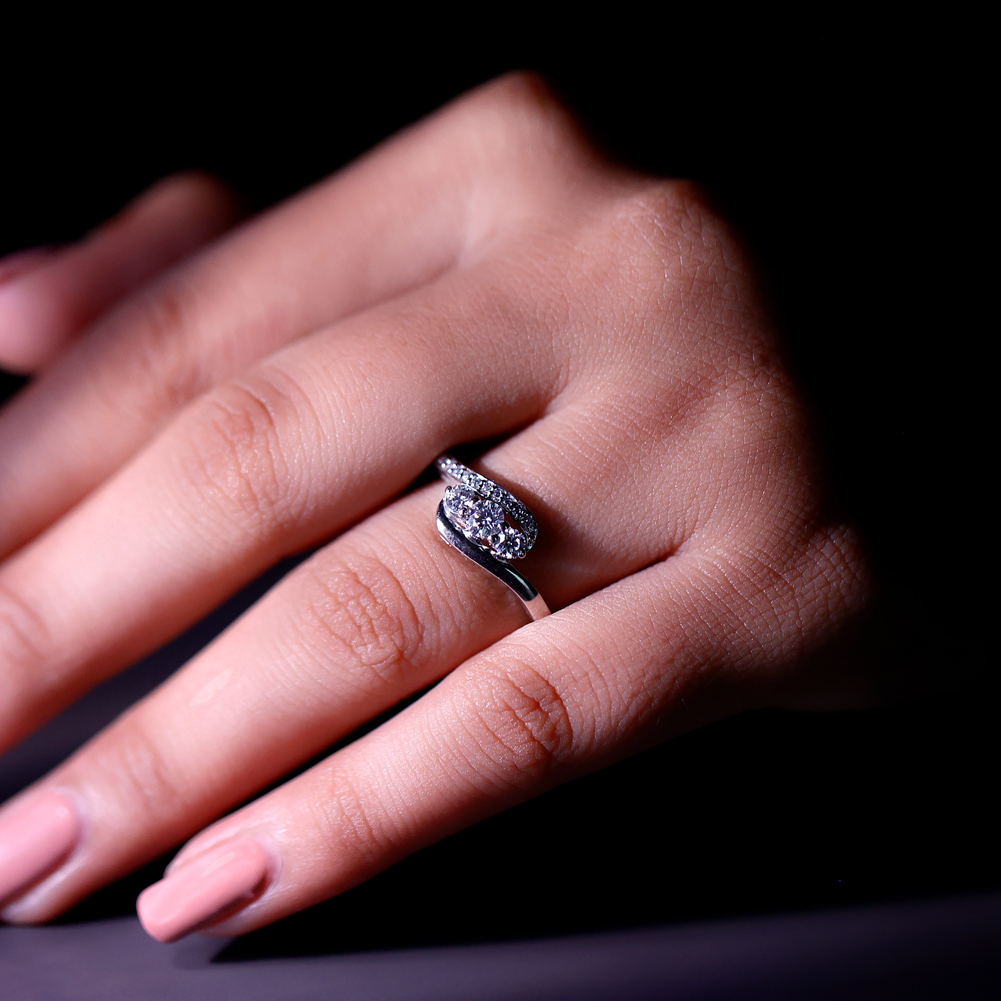 thumbnail video image 2 of Rosec Jewels Lab Created Diamond 3 Stone Engagement Ring for Women (EF-VS Quality) - Promise Bypass Ring with Jewelry Box, 14K Yellow Gold, US 8.00, 2 of 9