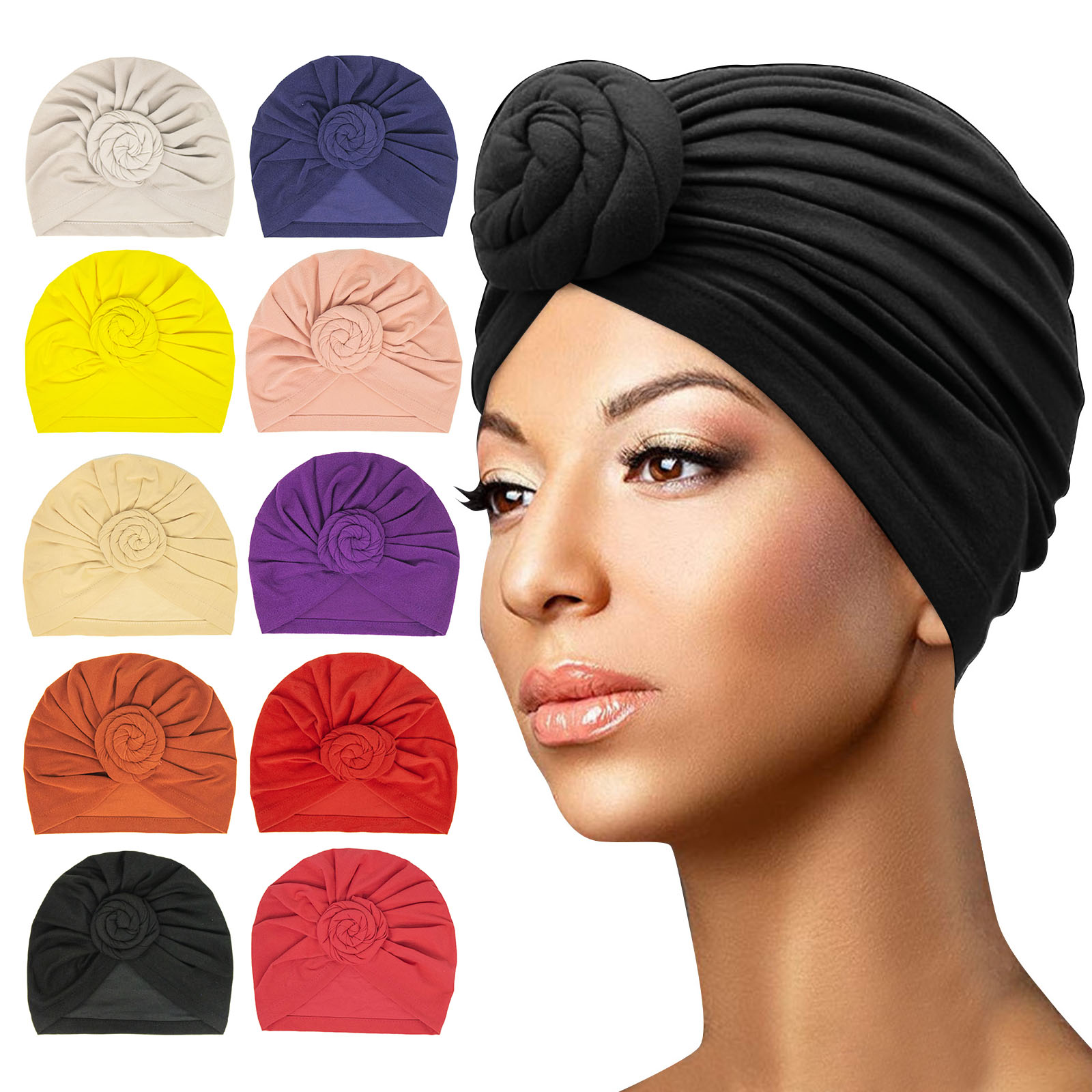 thumbnail video image 2 of Uooqdmx Head Wraps for Women, Turbans for Women, Pre Tied Head Scarf for Women, Chemo Headwear for Women, Watermelon Red One Size, 2 of 5