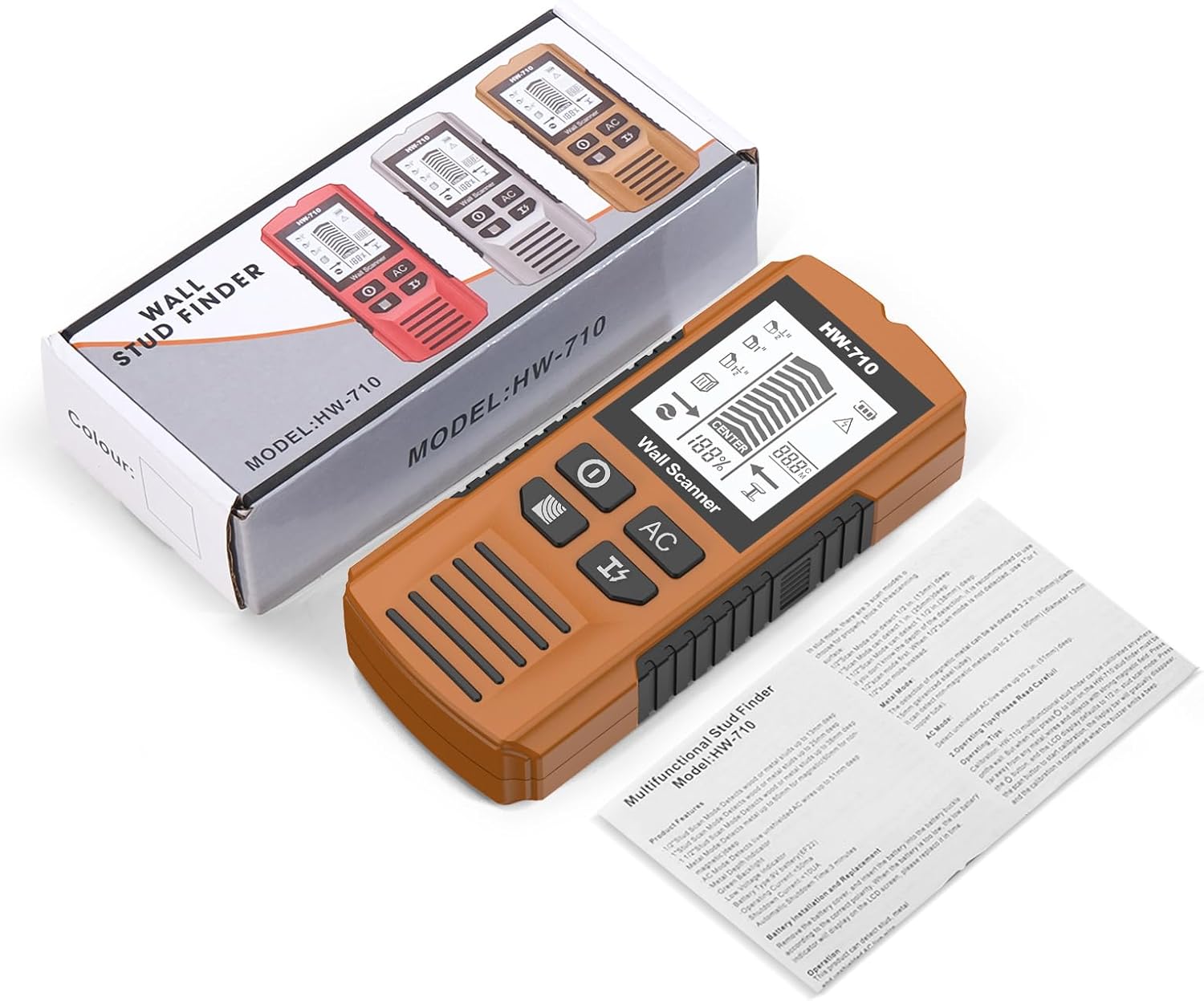 thumbnail video image 2 of Wiher Stud Finder Wall Scanner, 5 in 1 Electronic Stud Detector with Upgraded Smart Sensor, Audio Alarm and HD LCD Display for the Center and Edge of Wood, AC Wire, Metal and Studs Detection(Orange), 2 of 11