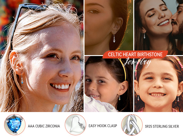 thumbnail video image 2 of FaithHeart July Ruby Heart Birthstone Earrings for Women 925 Sterling Silver Celtic Knot Dangle Drop Earrings Hypoallergenic Jewelry Gift for Girlfriend Wife Birthday Valentine's Day Anniversary, 2 of 10