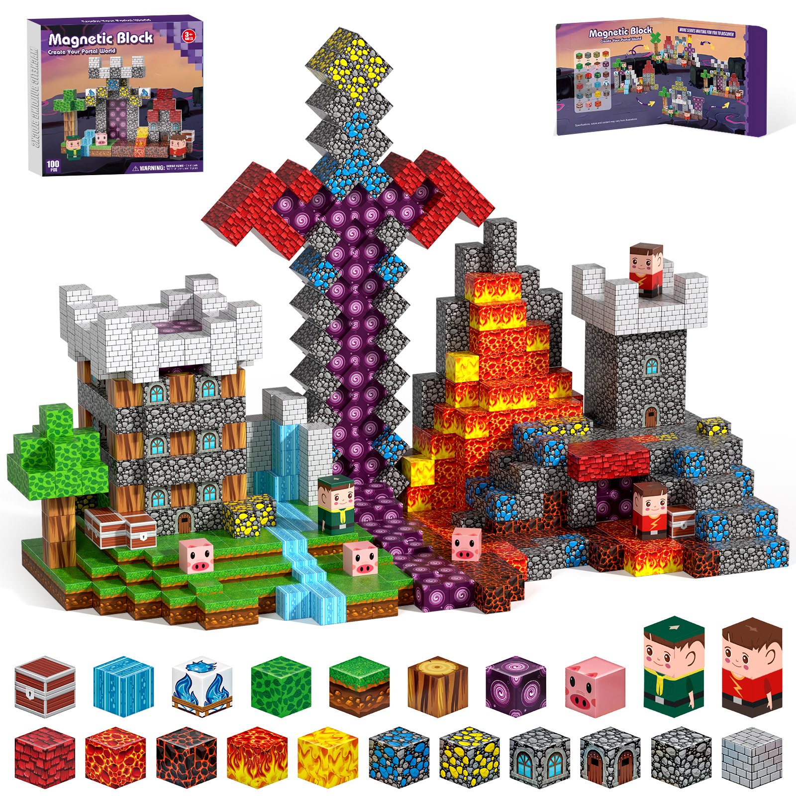 thumbnail video image 2 of Gryxpox Magnetic Blocks, 100Pcs Magnetic Building Blocks Stacking Toy Birthday Gifts -STEM Construction Toys for Children Ages 3+ Boys & Girls, Portal, 2 of 8