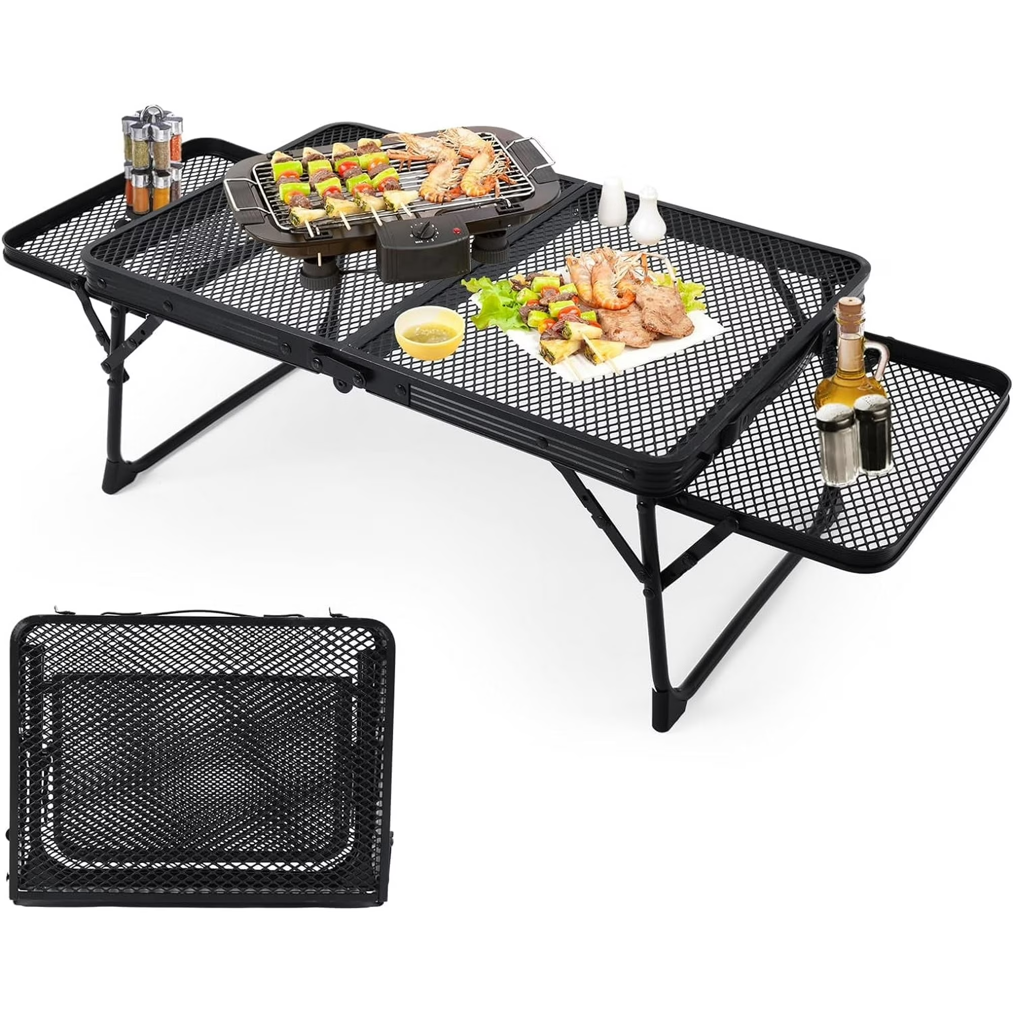 SROEDTY 40 Inch Folding Metal BBQ Grill Table, Adjustable Height ...