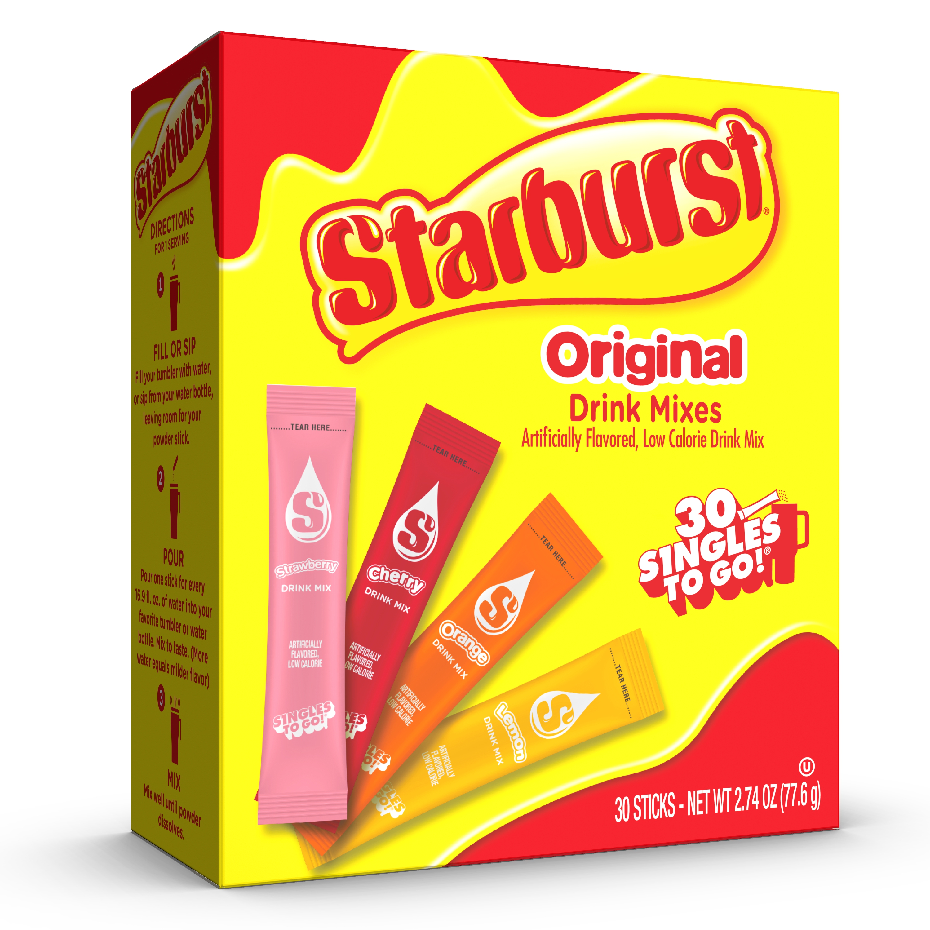 thumbnail video image 2 of (2 pack) Starburst Zero Sugar Variety pack Singles To Go Powdered Drink Mix, Original, 30 Count Packets, 2 of 14