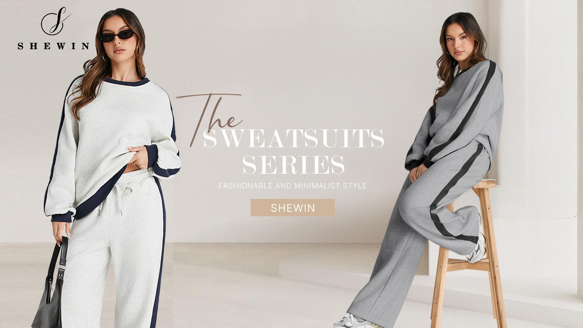 thumbnail video image 2 of SHEWIN Womens Sweatsuits 2 Piece Set Fleece Lined Outfits Crew Neck Colorblock Long Sleeve Sweatshirt Jogger Pants Tracksuit Set with Pockets, 2 of 9