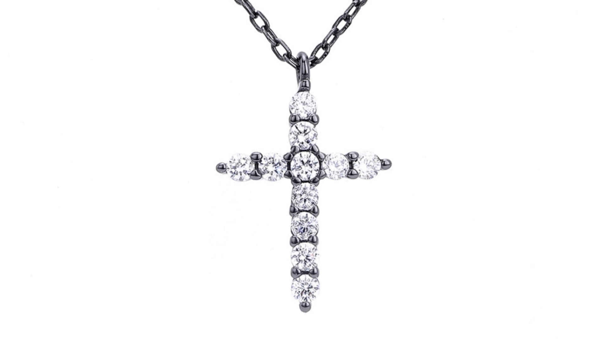 thumbnail video image 2 of SFTING 14K White Gold Plated Zirconia Black Cross Faith Pendant Necklace for Women with 925 Silver, 2 of 8