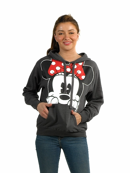 thumbnail video image 2 of Women's Plus Size Minnie Mouse Pullover Hoodie Sweatshirt Charcoal Red Disney, 2 of 7