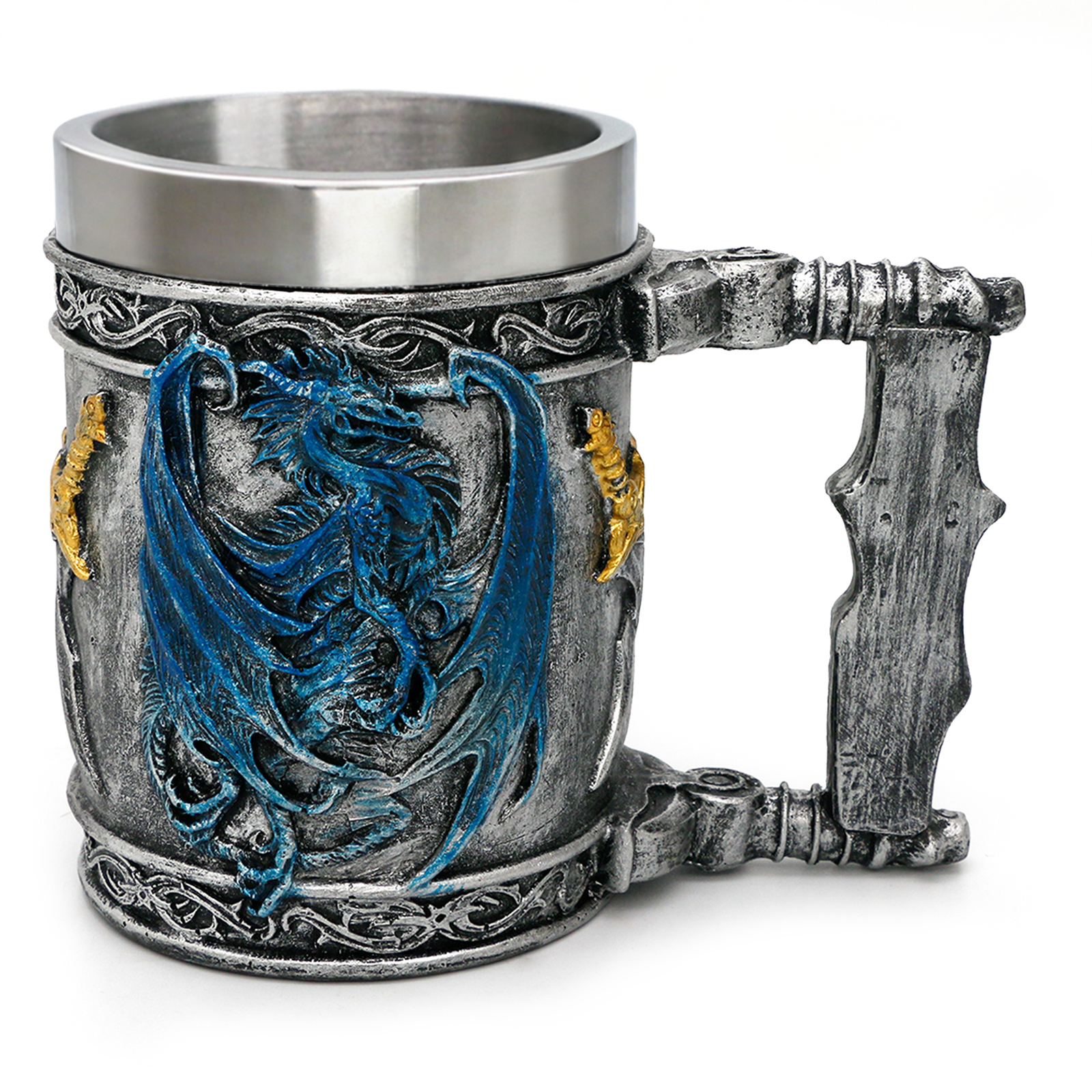 thumbnail video image 2 of Medieval Blue Dragon D&D Game Mug of Throne Merchandise Beer Steins Viking Tankard Mug Stainless Coffee Cup Gift Mugs for Men Dragon Collector Themed Party Decoration, 2 of 10