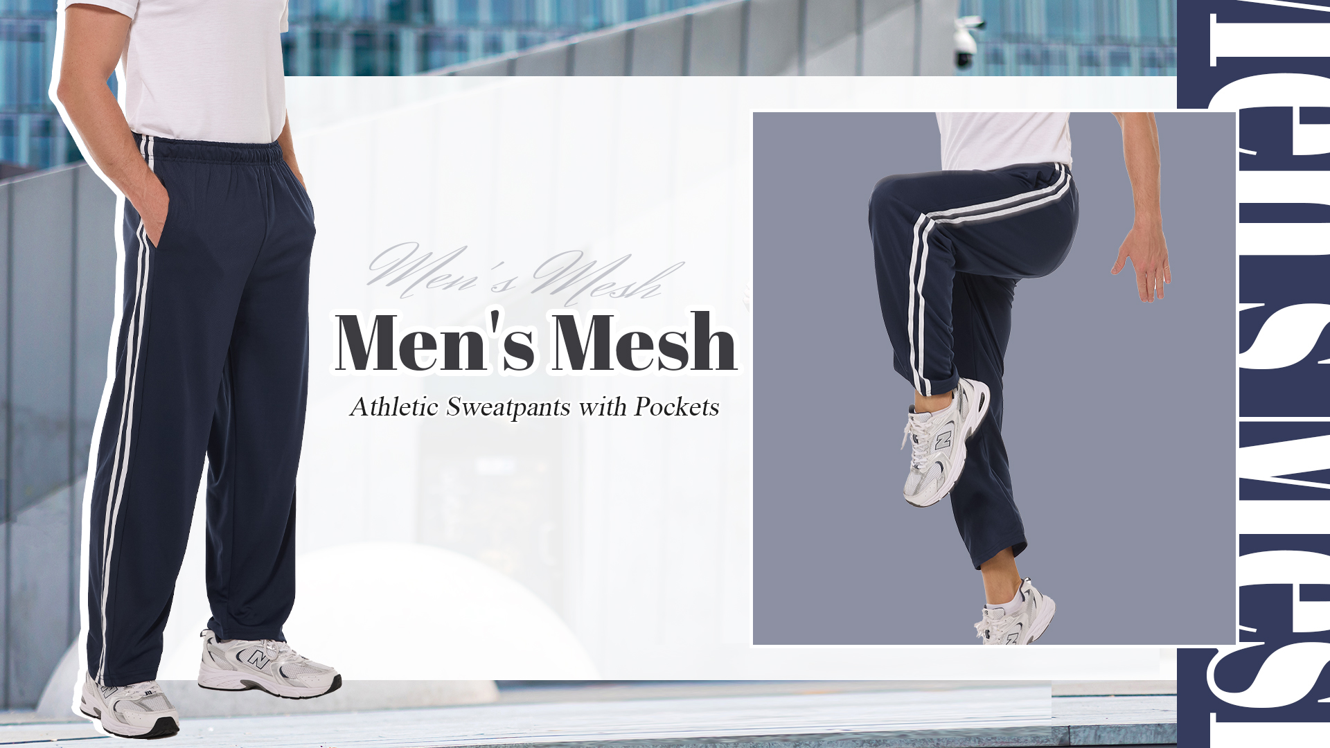 thumbnail video image 2 of Men's Mesh Athletic Sweatpants with Pockets Open Bottom Gym Active Pants for Running, Training, Workout, 2 of 8