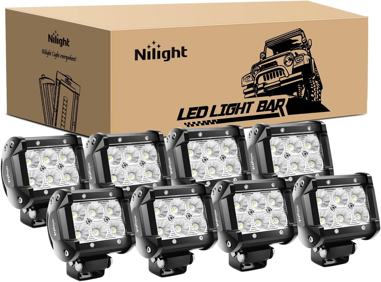 thumbnail video image 2 of Nilight LED Pods 8Pcs 18W 1260LM Flood LED Light Bar Driving Fog Light Offroad Lights Work Light 24/12V for Camper Car Pickup ATV UTV SUV Truck Boat, 2 of 8