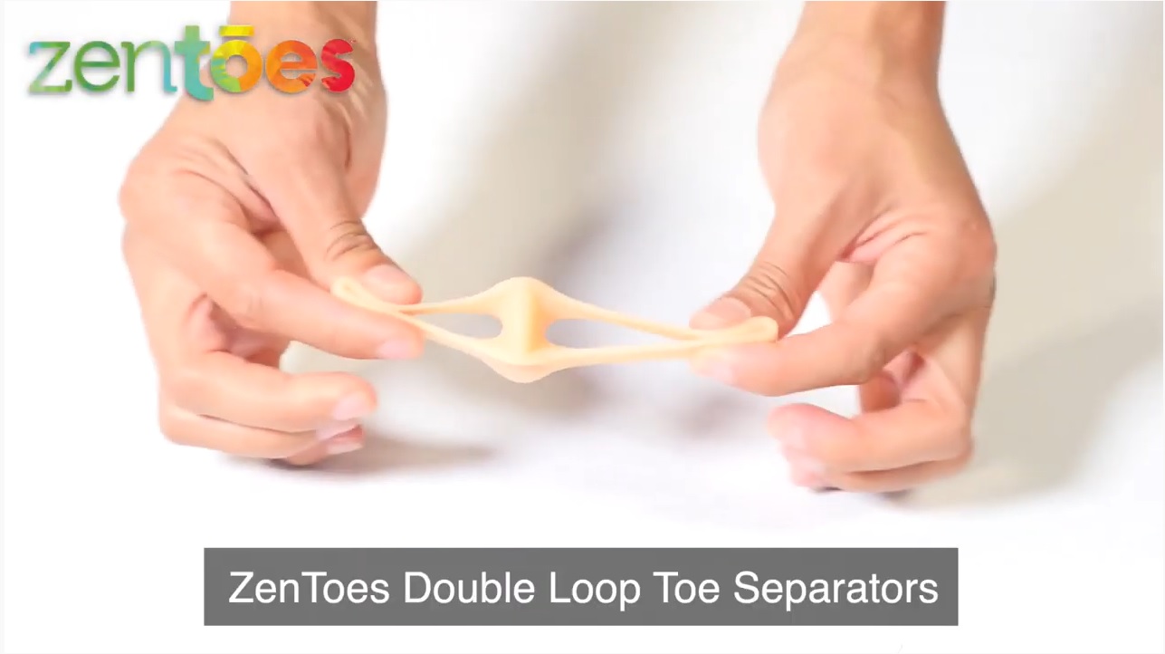 thumbnail video image 2 of ZenToes Toe Separators with 2 Loops – pack of 4 Soft Gel Bunion Correctors (White), 2 of 7