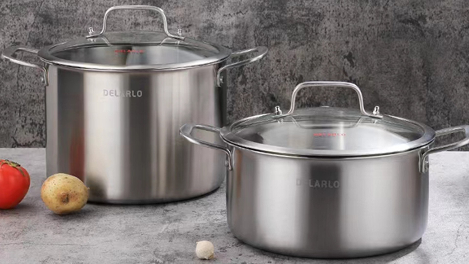 thumbnail video image 2 of DELARLO 5 Qt Tri-ply Stainless Steel StockPot with Glass Lid, Induction Compatible, Food Grade Soup & Stew Pot, 2 of 7