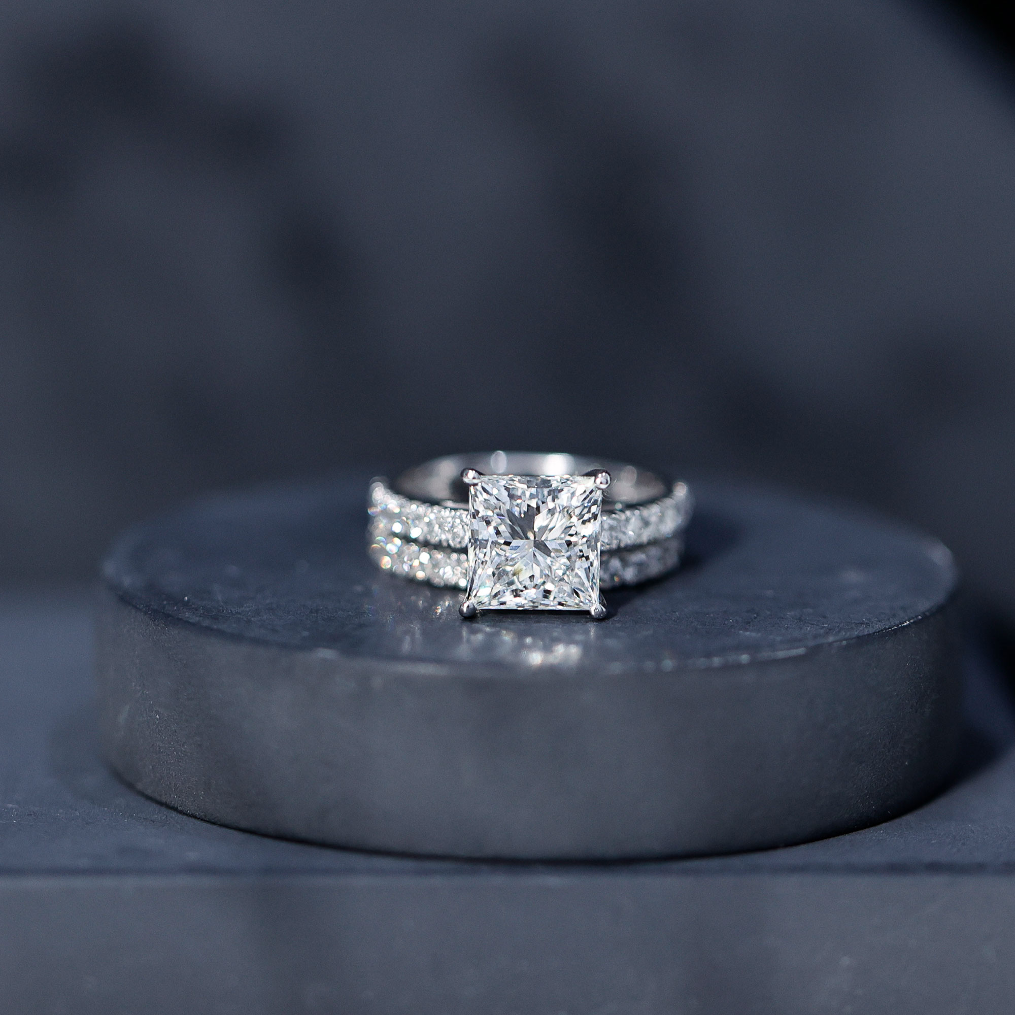 thumbnail video image 2 of Rosec Jewels IGI Certified 2 Carat Lab Grown Diamond Princess Cut Engagement Ring Set for Women - E-VS1 Quality - With Jewelry Box, 925 Sterling Silver, US 3.00, 2 of 9