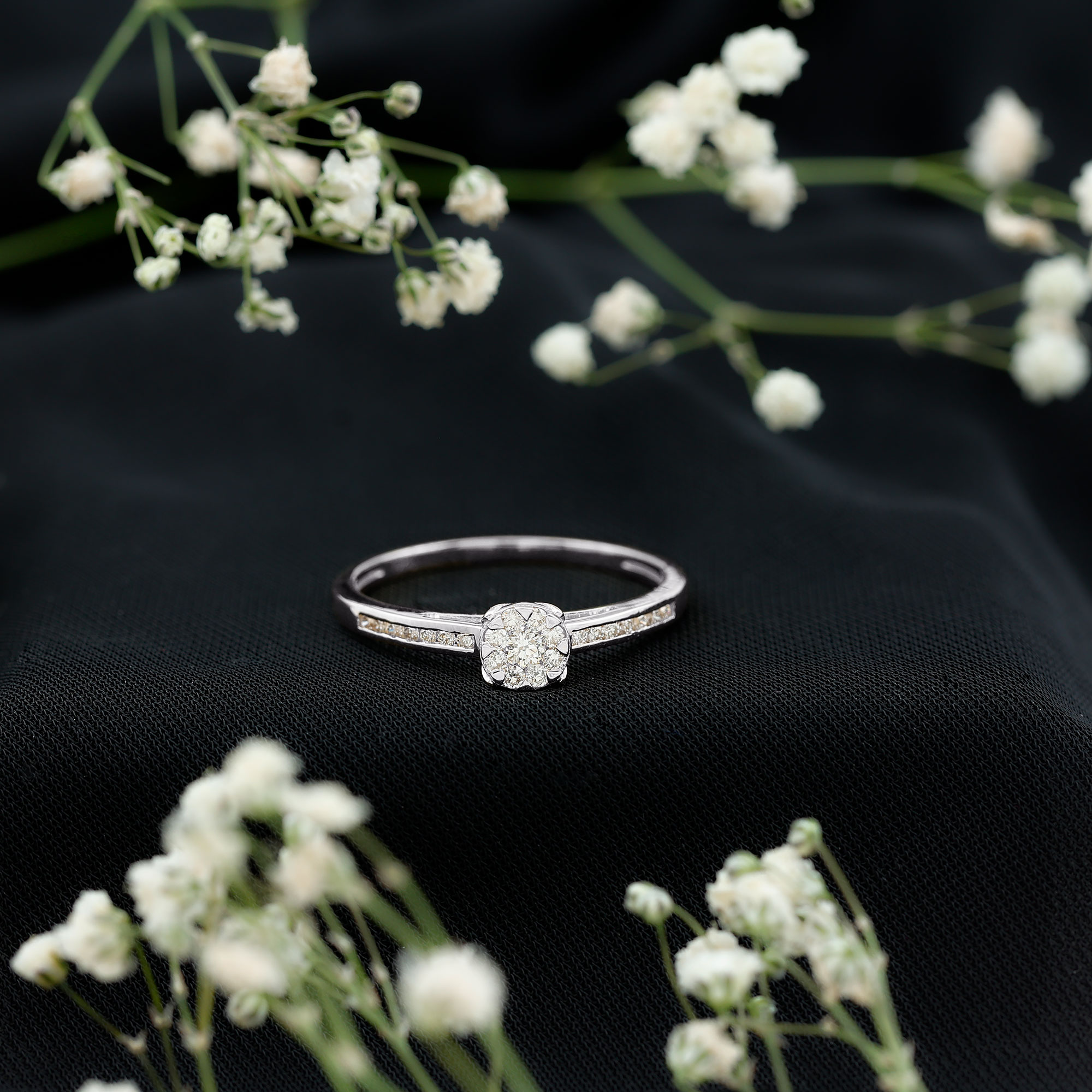 thumbnail video image 2 of Rosec Jewels 3/4 CT Round Shaped Diamond Engagement Ring, Floral Diamond Illusion Engagement Ring Gold, Certified Diamond Engagement Ring for Women, 14K Yellow Gold, US 5.50, 2 of 8