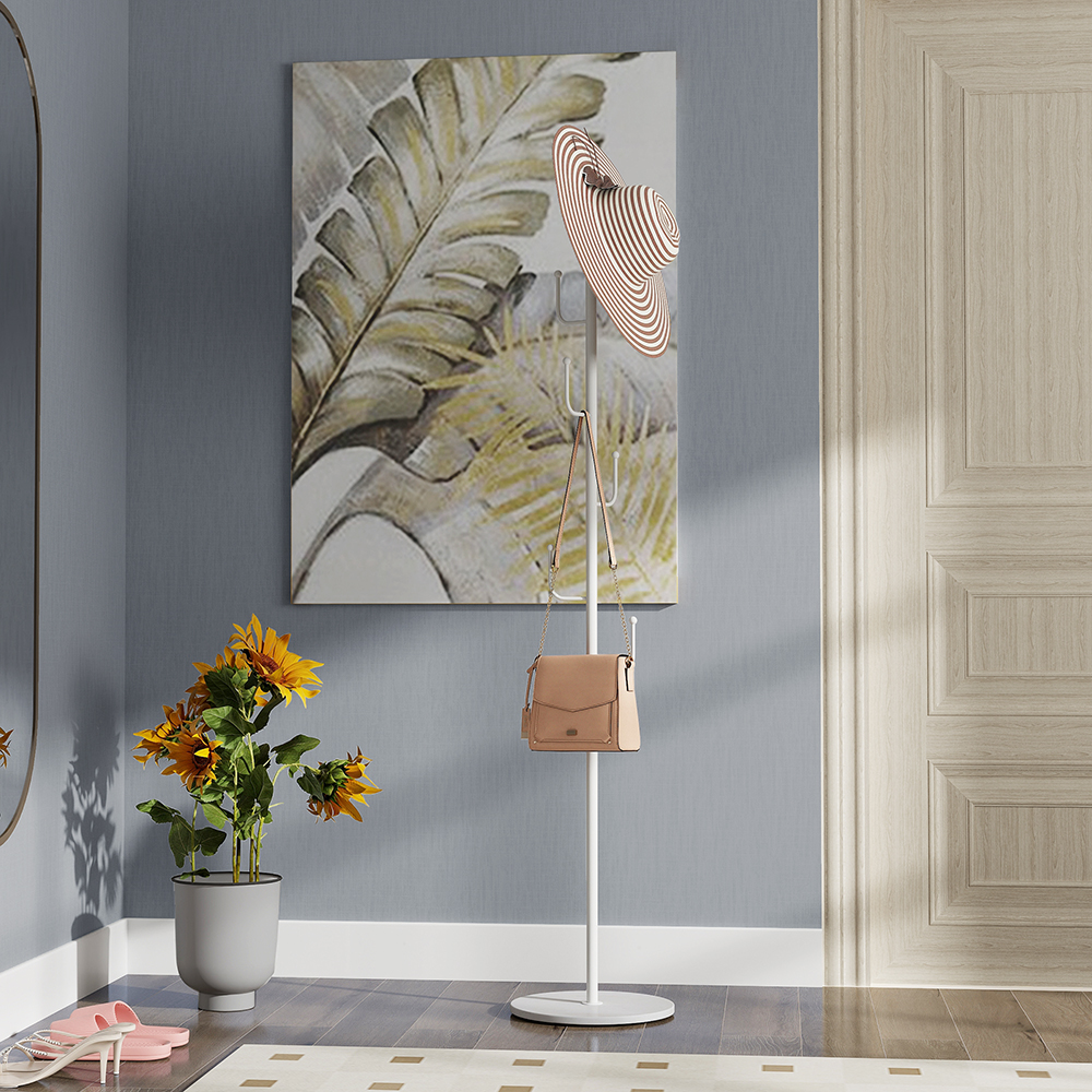 thumbnail video image 2 of Abble Coat Rack 6 Hooks 64.5 in Freestanding Metal Coat Rack Coat and Hat Hanger Organizer Rack Garment Stand with White Stone Base for Home, Office, Entryway, Hallway, Black, 2 of 7