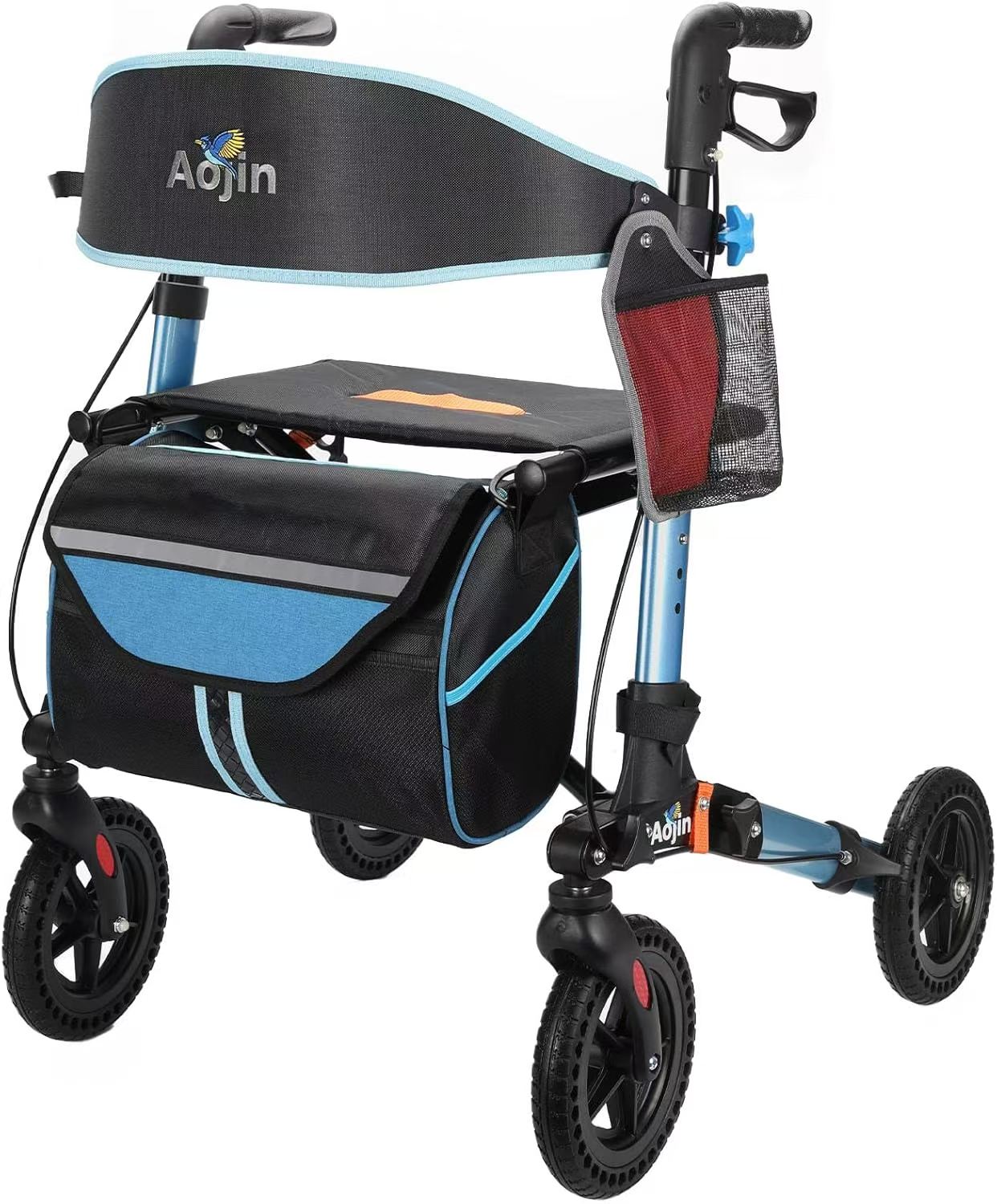 thumbnail video image 2 of All-Terrain Rollator Walker, Lightweight Foldable Seated Walker with Backrest & 8" Wheels for Seniors Adult,Purple, 2 of 7