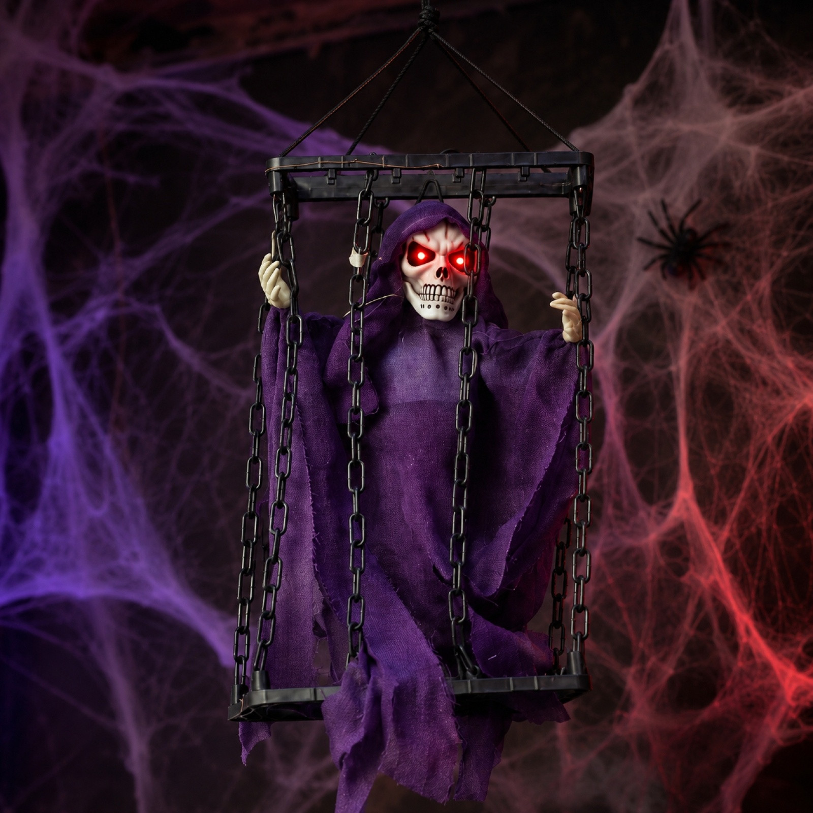 thumbnail video image 2 of UALSRZL Hanging Animated Skeleton in Cage, Halloween Decorations Skull Prisoner Scary Scream Sounds for Outdoor Indoor Front Porch Yard Garden Lawn Holiday Decor, 2 of 9