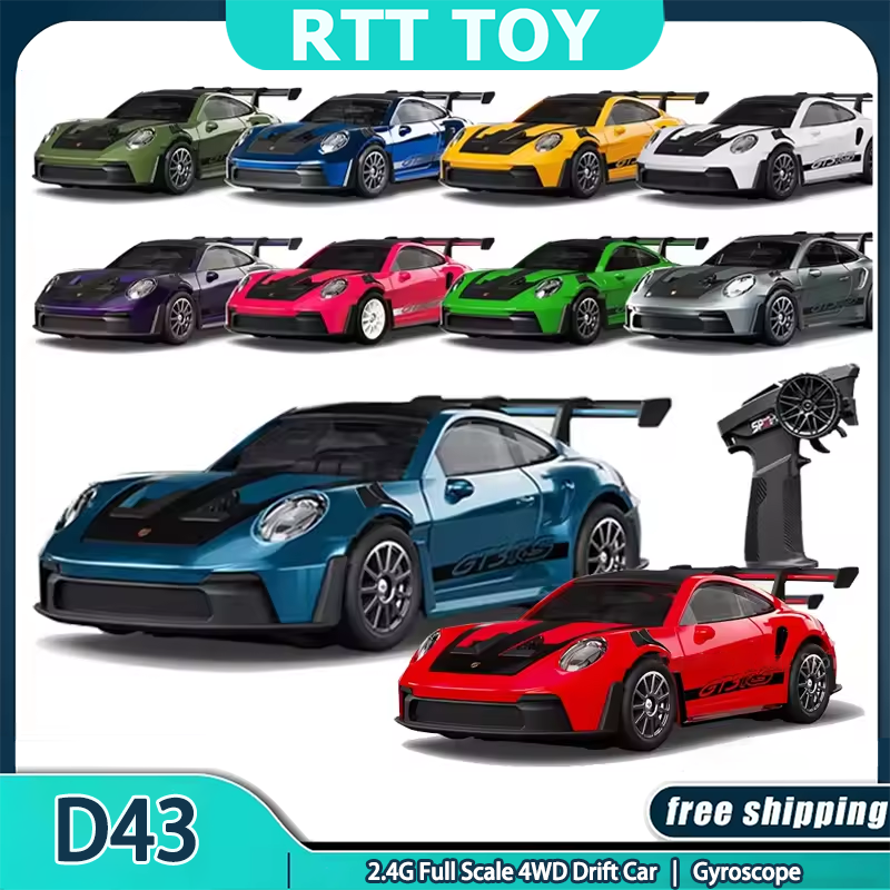 thumbnail video image 2 of 1/43 Scale RC Drift Car, 2.4G Full Proportional 4WD Remote Control Car with Gyro, Adjustable Speed & LED Lights, Alloy RC Vehicle for Adult Hobbyist, 2 of 8