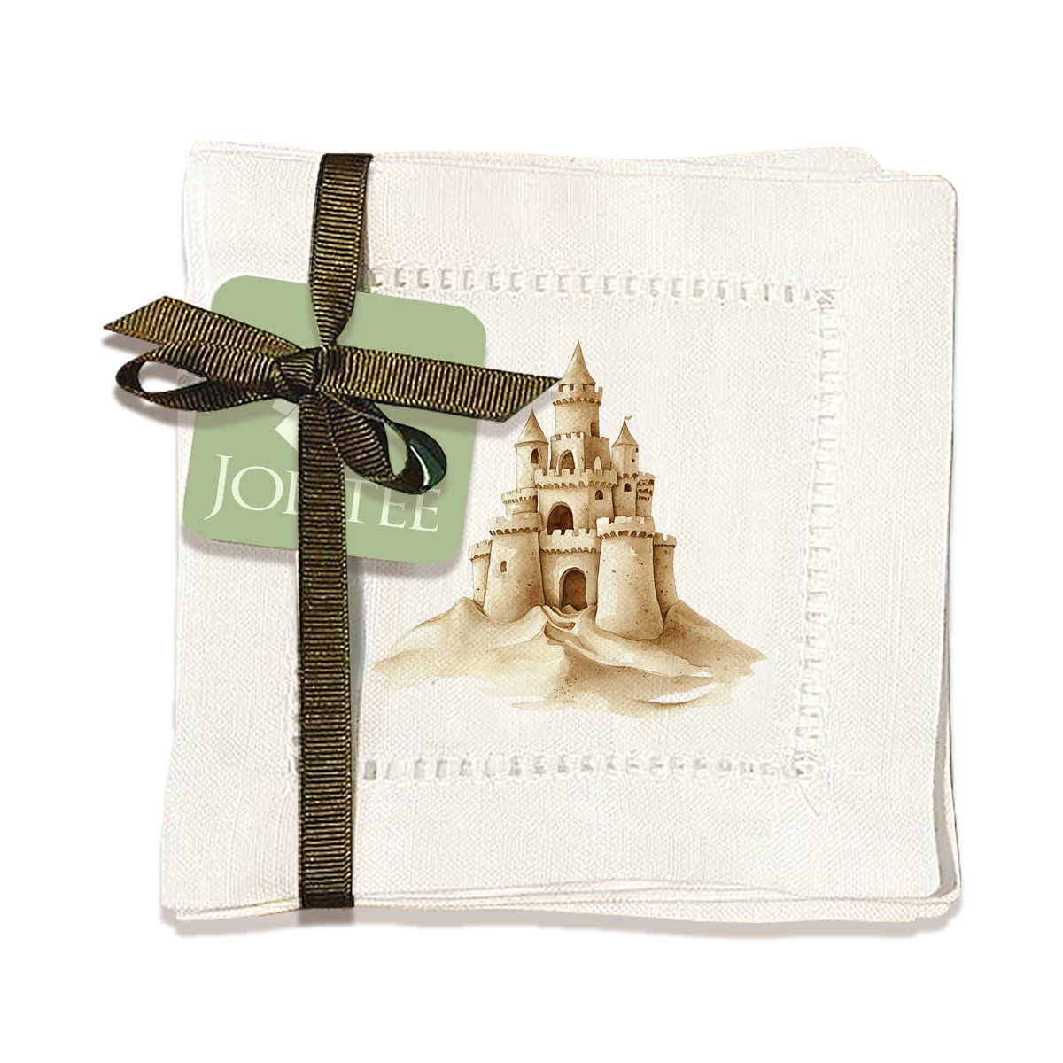 thumbnail video image 2 of Jolitee Decorative Hemstitch Cocktail Napkins, 6"x6" Washable Linen-Like Cloth Napkins, Handmade for Entertaining and Everyday Use (Sand Castle), 2 of 9