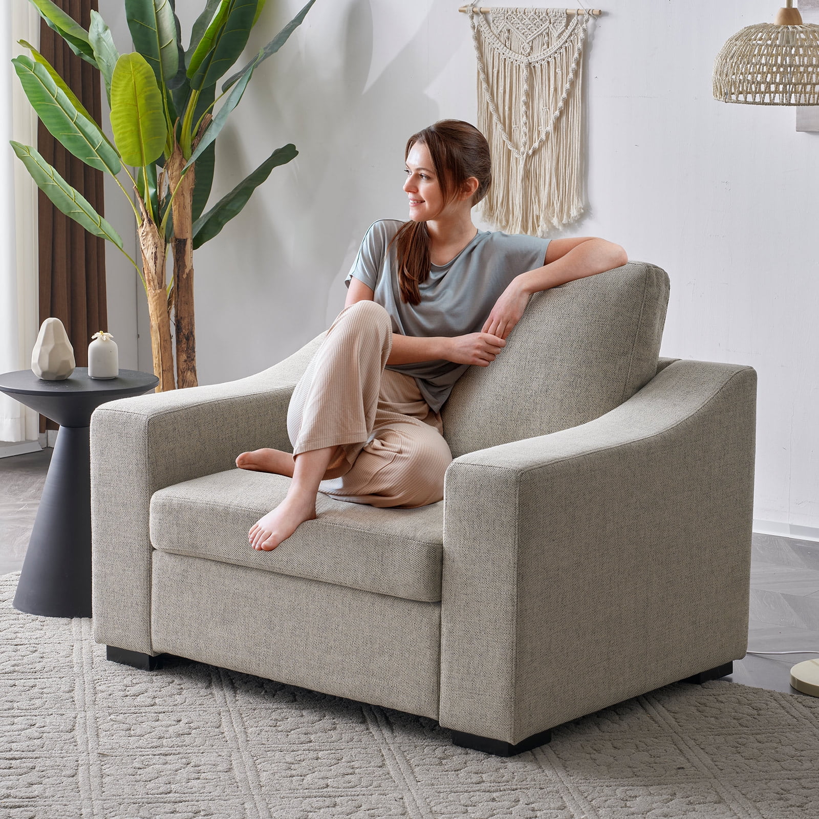 thumbnail video image 2 of JULY'S SONG 47" W Accent Chair and A Half, Modern Oversized Reading Chair for Bedroom Room, Linen Fabric Living Room Chairs in Extra Wide Seat, Comfy Chair with Washable Covers,Oatmeal, 2 of 12