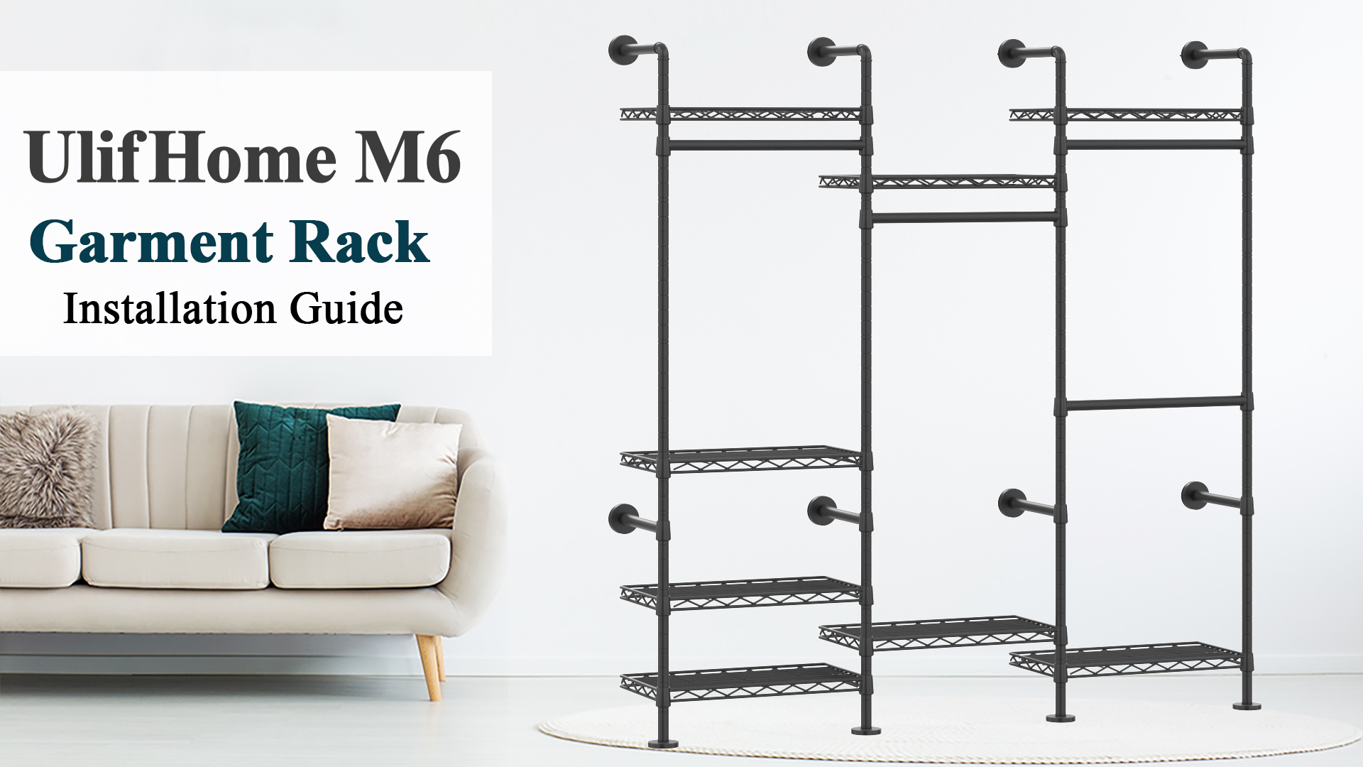 thumbnail video image 2 of M6 Clothes Rack,Heavy Duty Freestanding Garment Rack Closet Organizer for Walk-In Closets – Wall-Mounted Multi-Level Storage for Clothes, 68.5" W x 11.8" D x 86.6" H, Black, 2 of 8