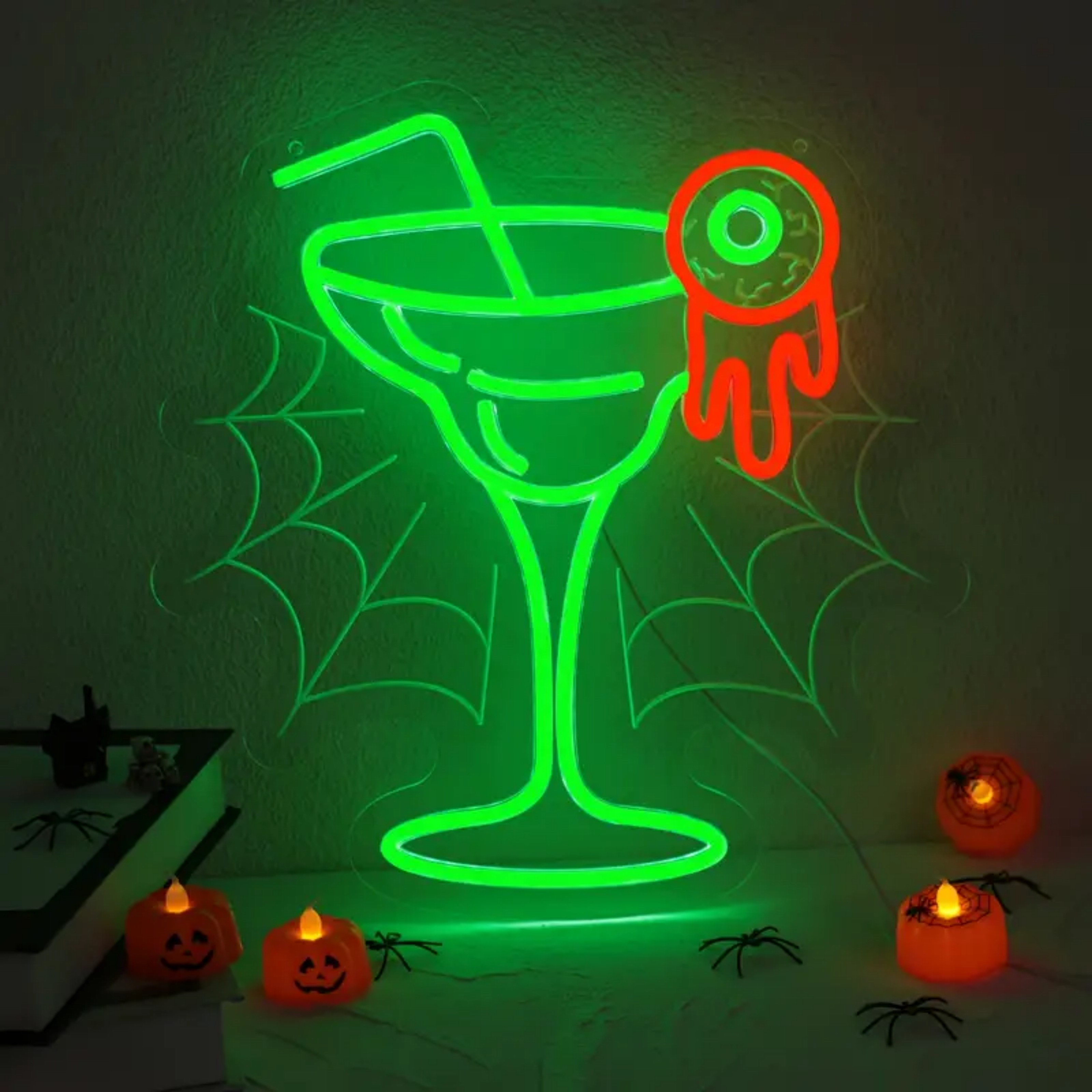 thumbnail video image 2 of UPONRAY Spider Web Neon Signs, 14.2"*14.6" Dimmable & USB-Powered LED Neon Light, Stylish Wall Decor for Halloween Party, Home, Bar, Shop, Haunted House, 2 of 9