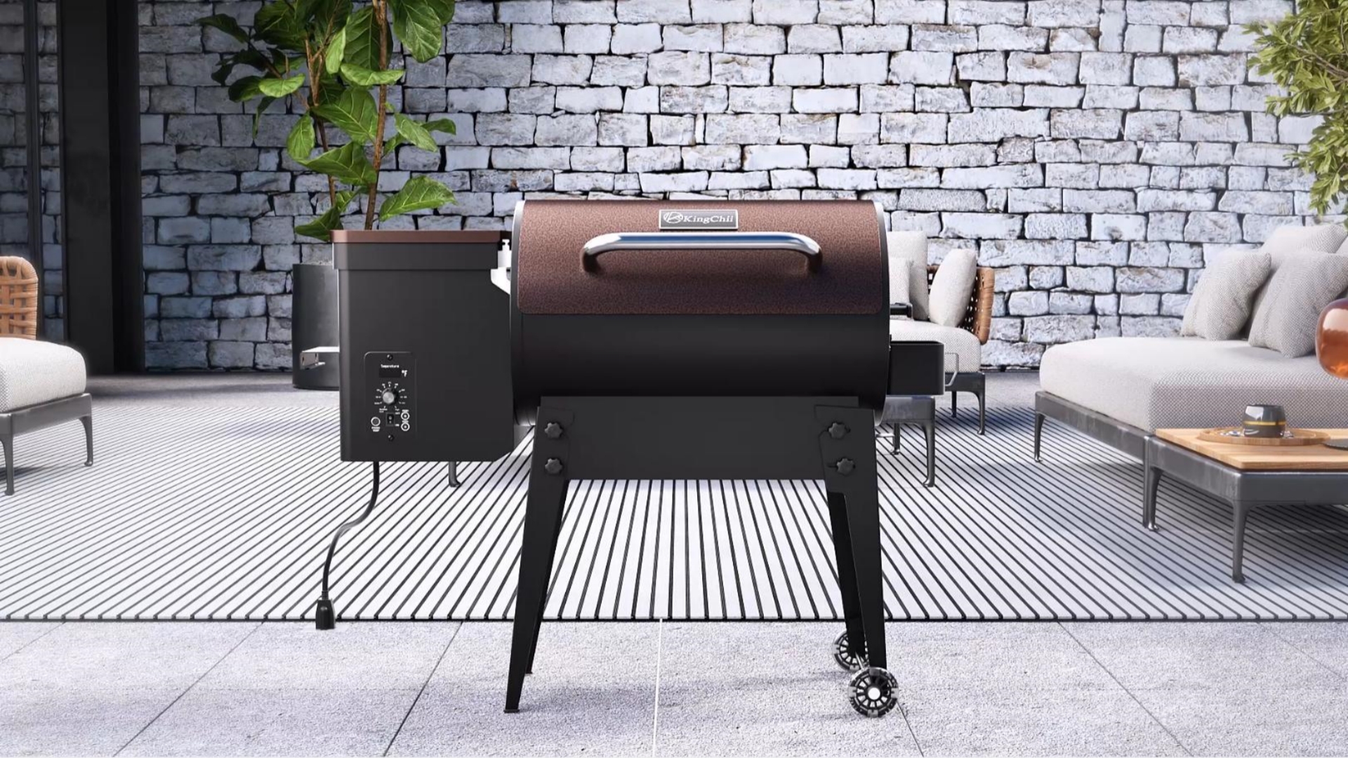 thumbnail video image 2 of KingChii 456 SQ.IN Pellet Grill Smoker with Side Shelf, 8 IN 1 BBQ Grill with PID Temperature Control for Outdoor Cooking, BBQ Camping and Patio, Brown, 2 of 8