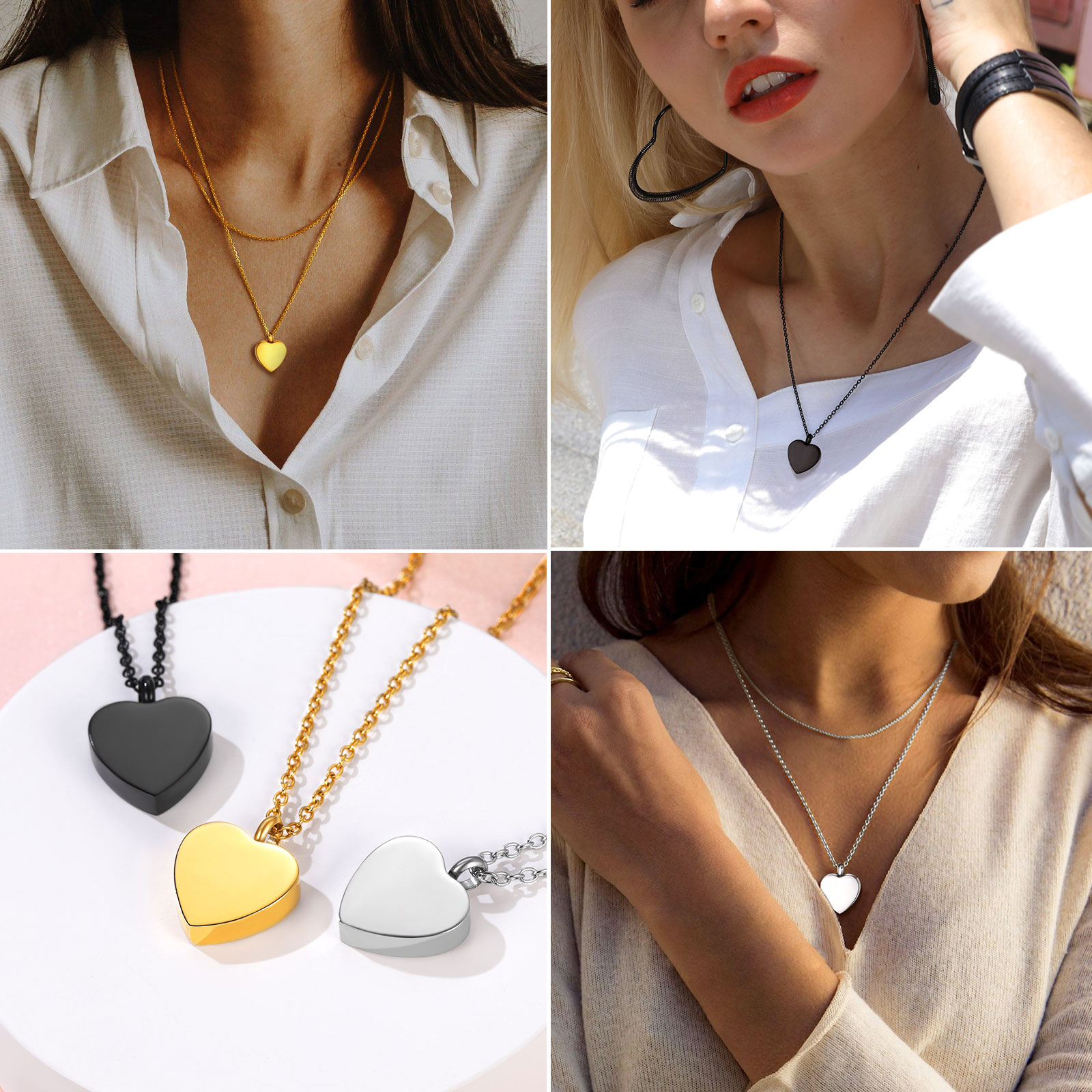 thumbnail video image 2 of FindChic Heart Necklaces for Women Urn Necklace for Ashes, Black Stainless Steel Waterproof Cremation Urn Pendants Birthday Mothers Day Jewelry Gifts for Mom Her Wife, 2 of 8