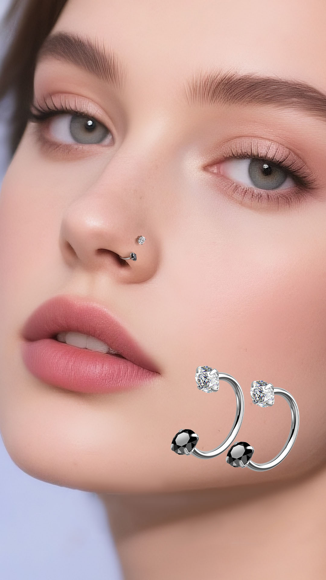 thumbnail video image 2 of 2PCS Circular Barbells Piercing 20G 316L Stainless Steel Zircon Septum Ring Horseshoe Double Crystal Nose Rings Hoops Eyebrow Helix Daith Lip Ear Piercing Jewelry, 2 of 7