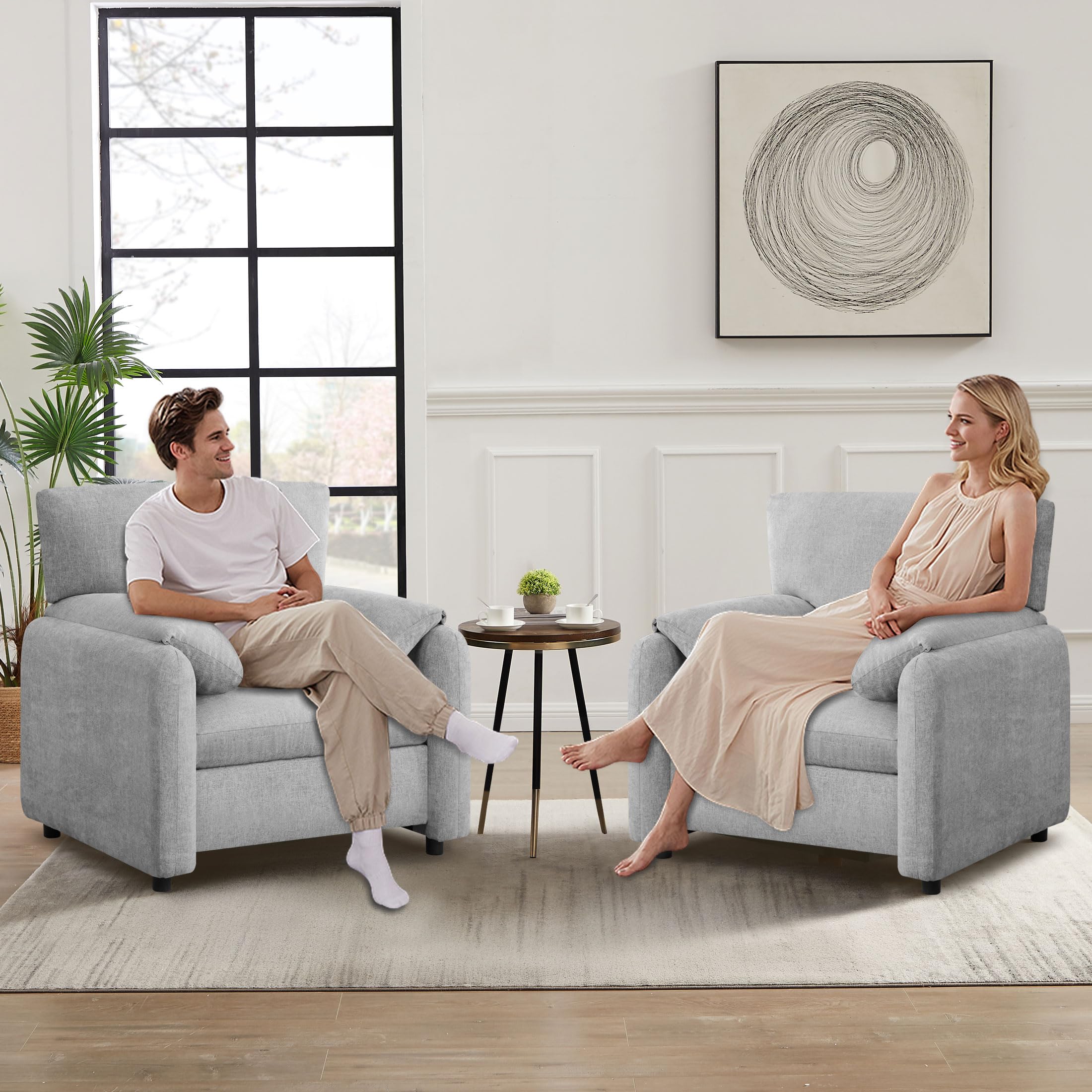 thumbnail video image 2 of JONPONY Oversized Accent Chairs, 39" Wide Single Sofa Chair with Comfy Upholstered, Modern Chenille Lounge Chair, Comfortable Reading Chair for Living Room & Bedroom (Grey, 2 Pack), 2 of 9