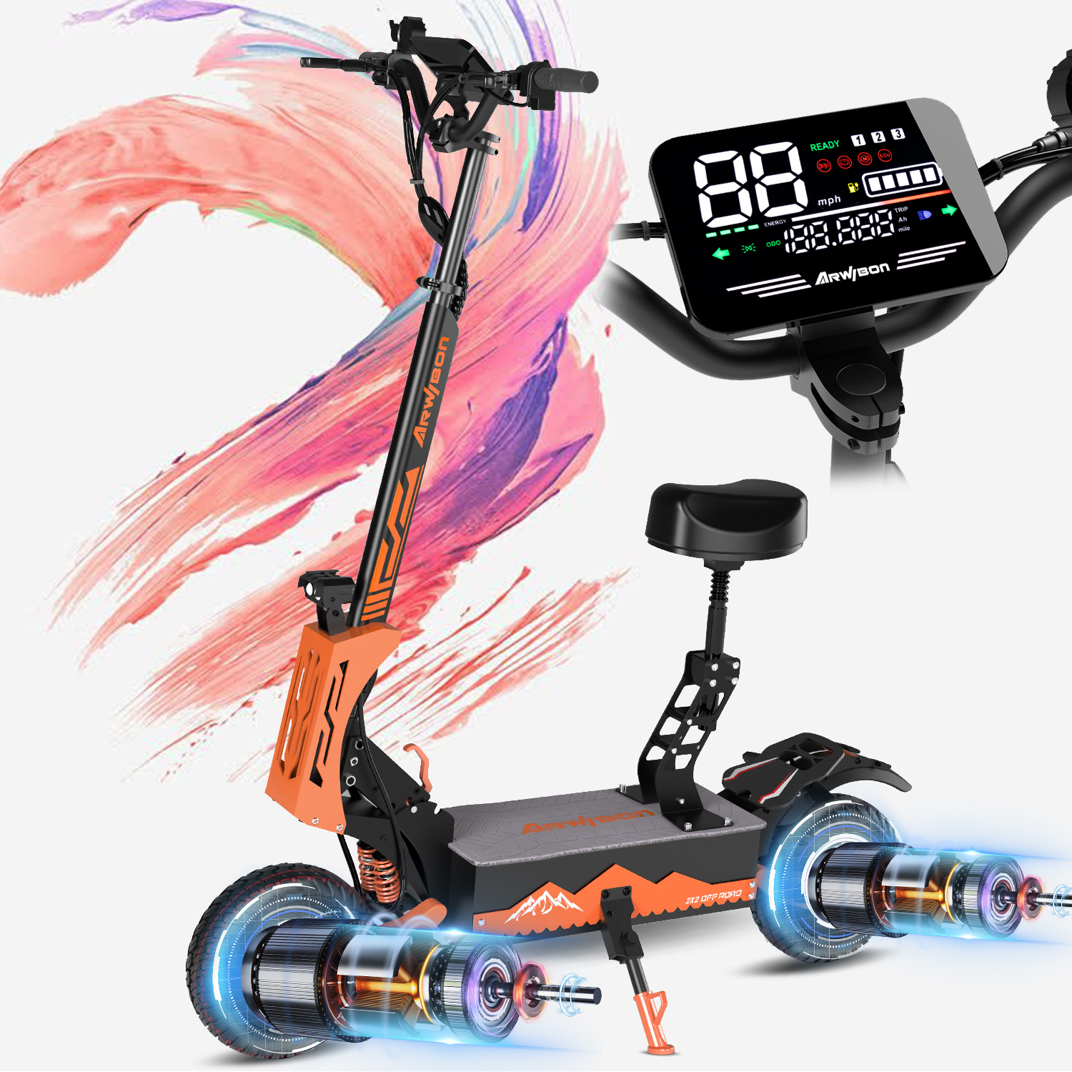 thumbnail video image 2 of GT08 Electric Scooter for Adult 5600W Dual Motor, Speed 50MPH 60V 27AH Foldable Escooter 11" Off-Road Vacuum Tires E-Scooter with Seat, 2 of 17