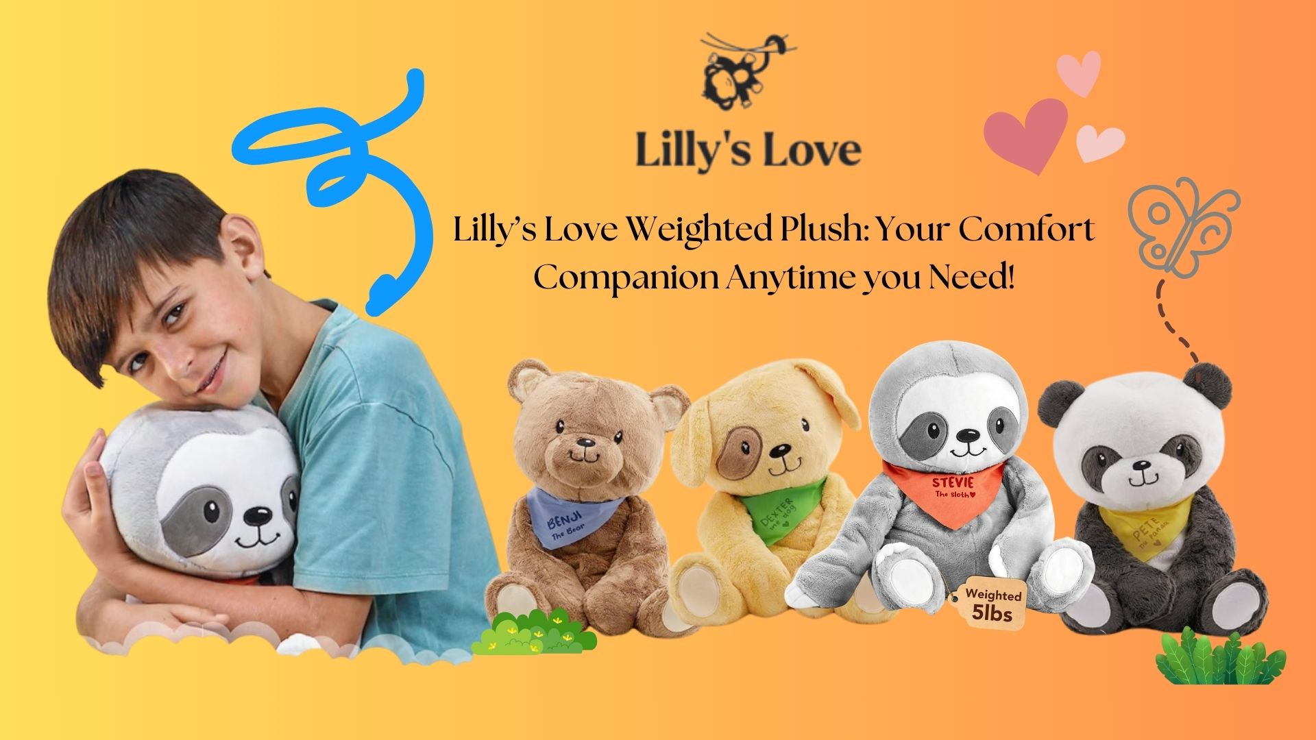 thumbnail video image 3 of Lilly’s Love 5lb Weighted Stuffed Animal for Anxiety Relief, Dexter The Dog, Sensory Plush for Kids & Adults, 3 of 12