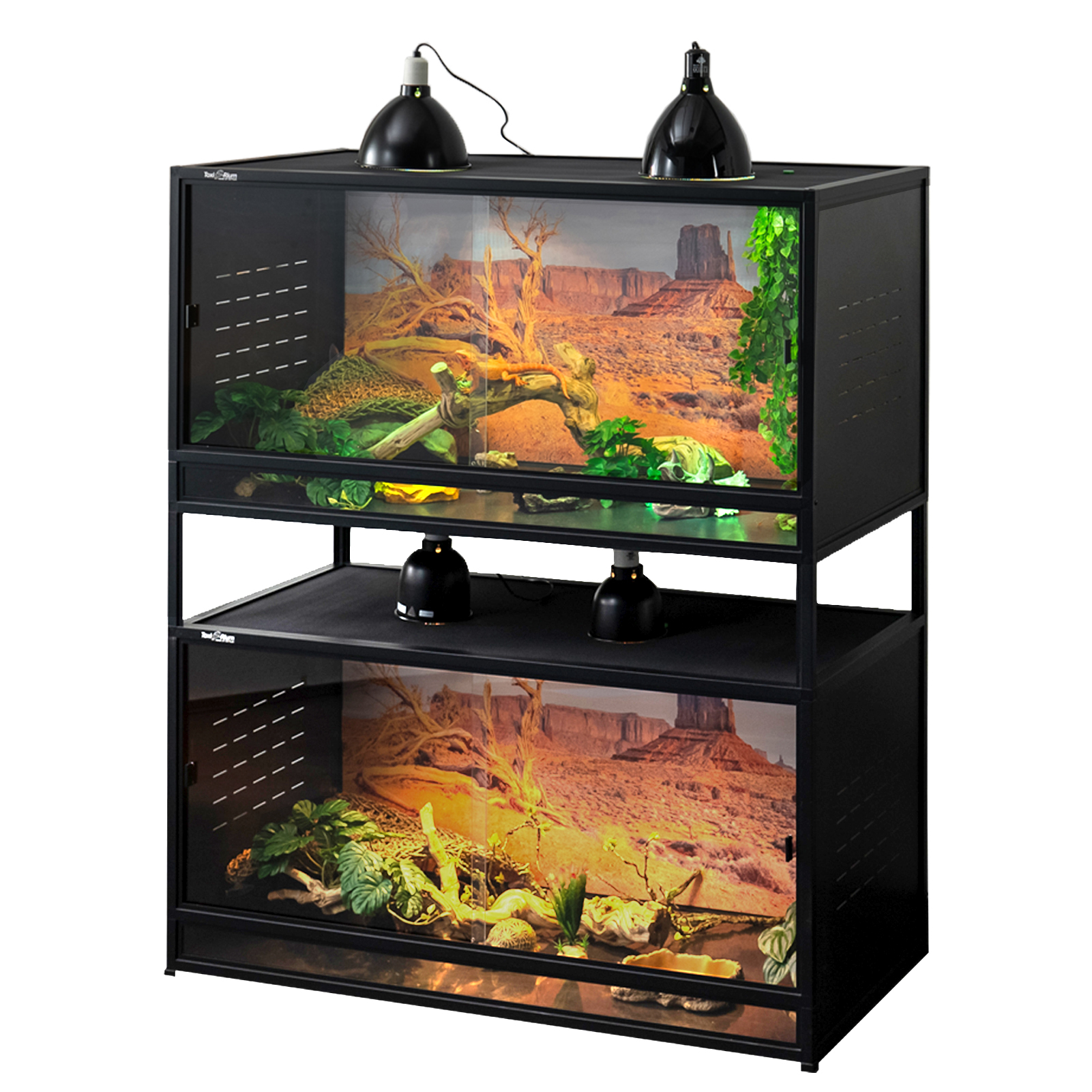 thumbnail video image 2 of 40x16x16in 44Gal Stackable PVC Reptile Enclosure 2-Pack with Spacers & Sliding Doors for Bearded Dragons, Geckos, Lizards & Snakes | ToxiRium, 2 of 15