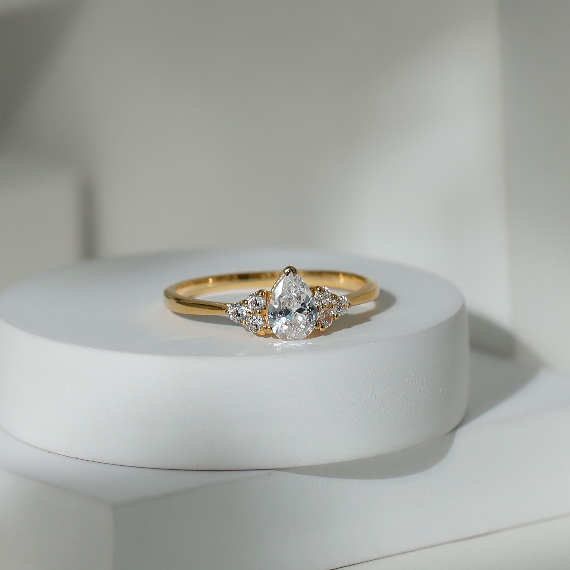 thumbnail video image 2 of Rosec Jewels Certified 5x7 MM Lab Grown Diamond Pear Engagement Ring, EF-VS Quality, 925 Sterling Silver, US 4.00, 2 of 9